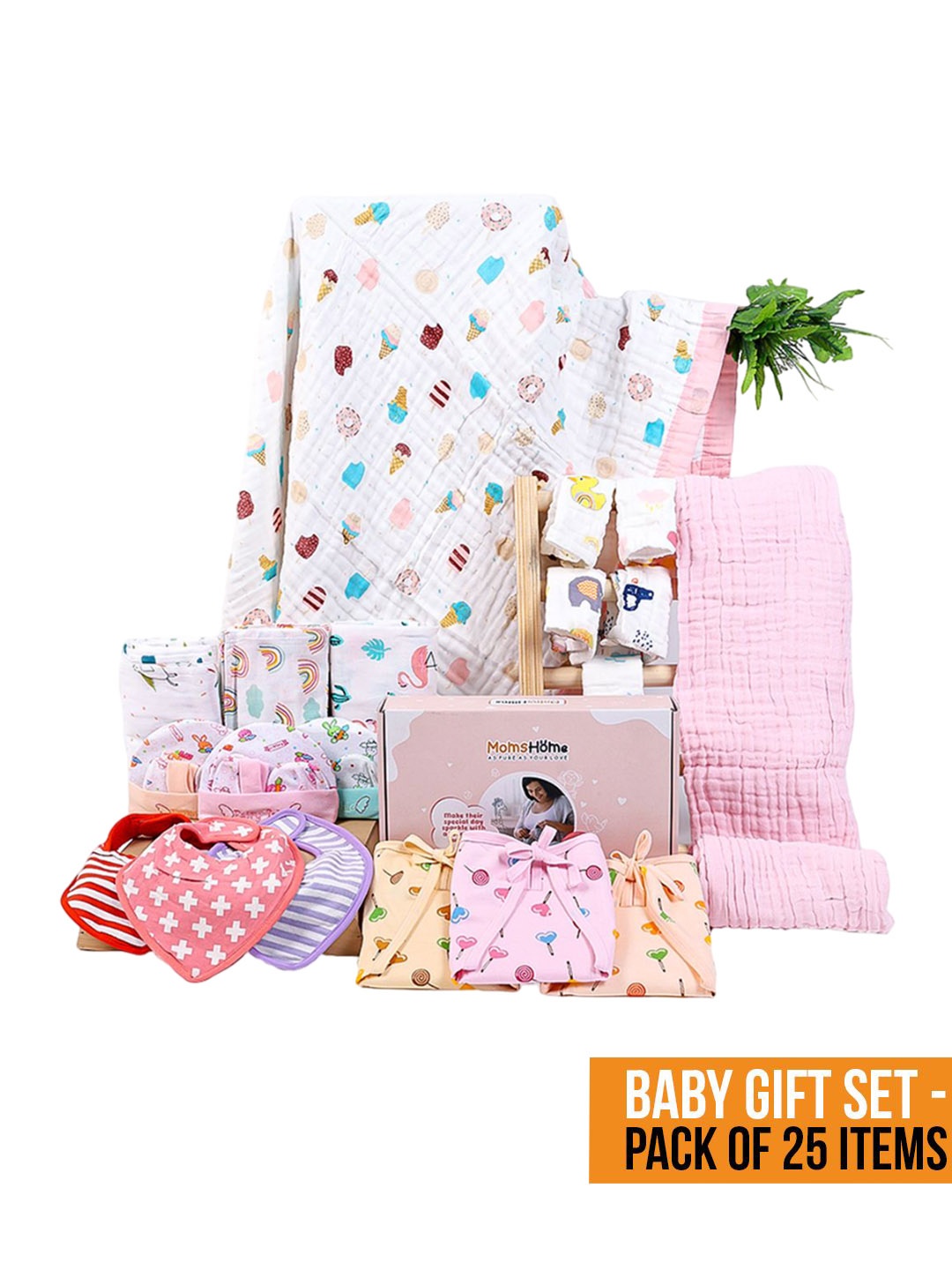 

Moms Home Infants 25-Pcs Pure Cotton Baby Apparel Gift Set, Pink
