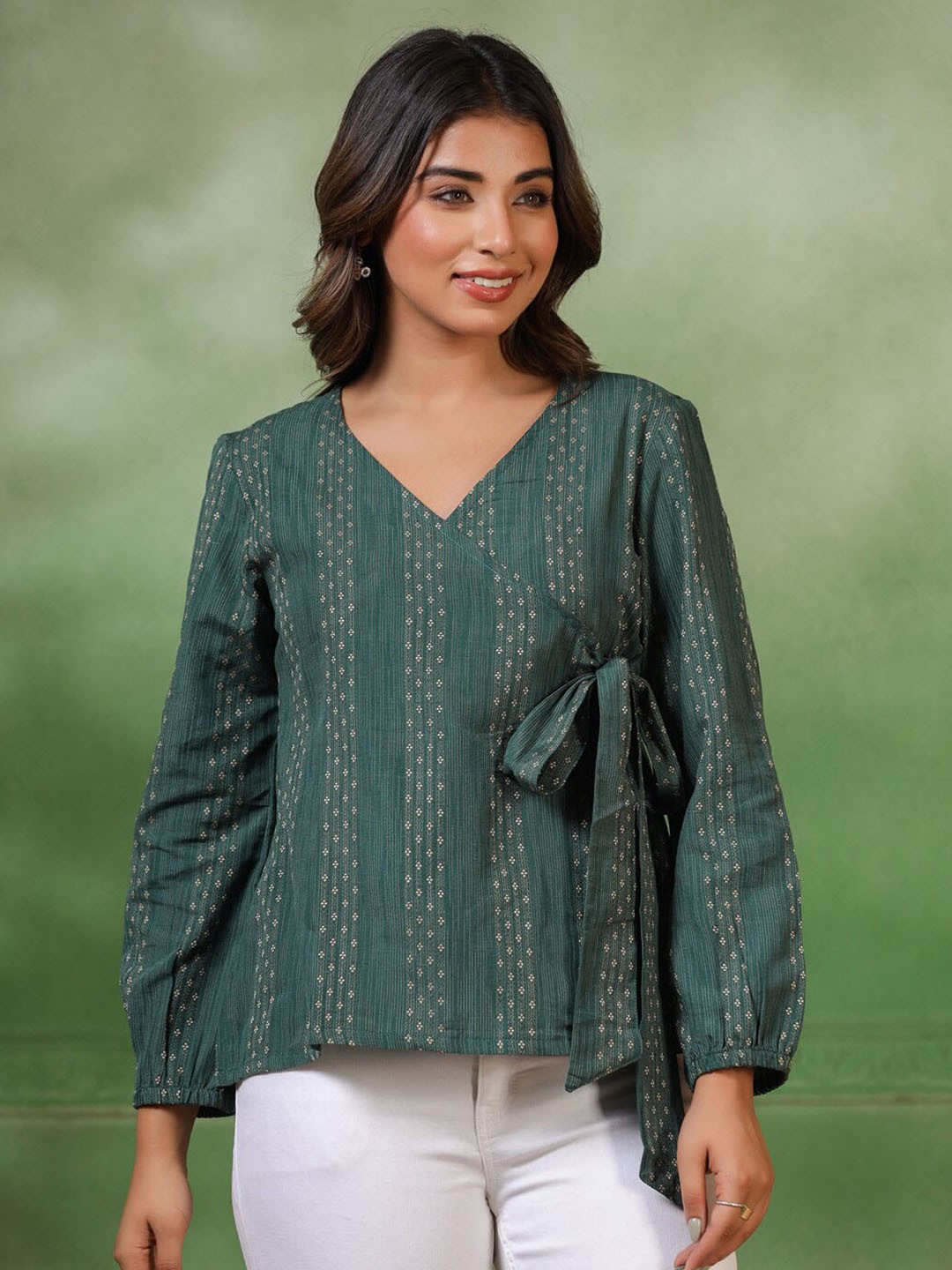 

Sangria Micro Or Ditsy Printed Cotton Tunics, Green
