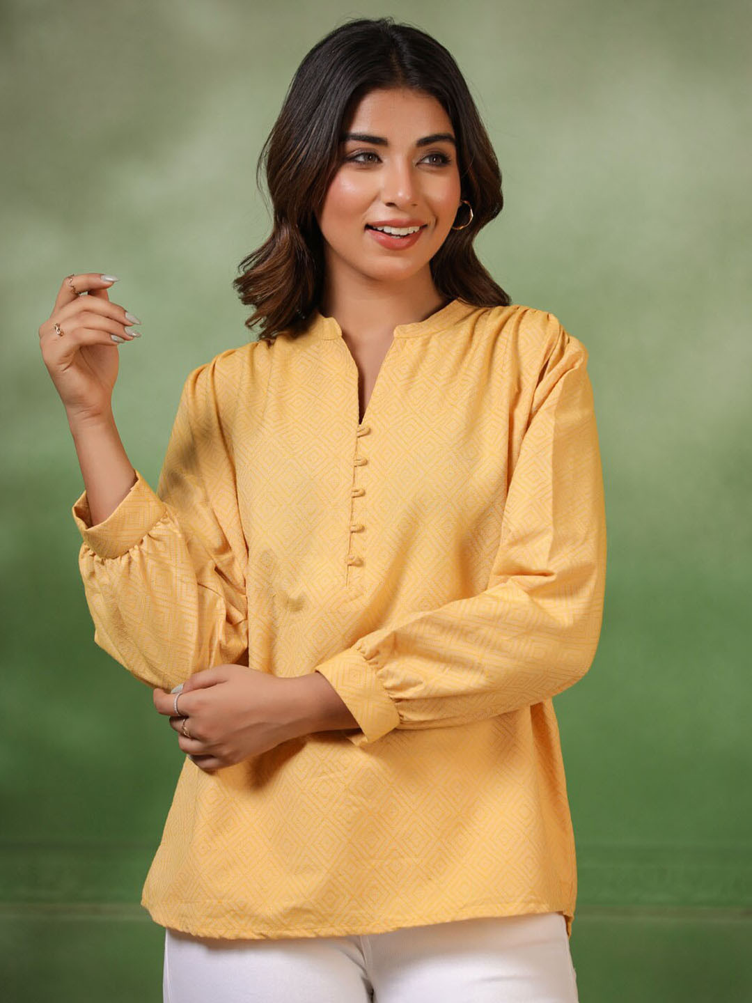 

Sangria Geometric Printed Cotton Tunics, Yellow