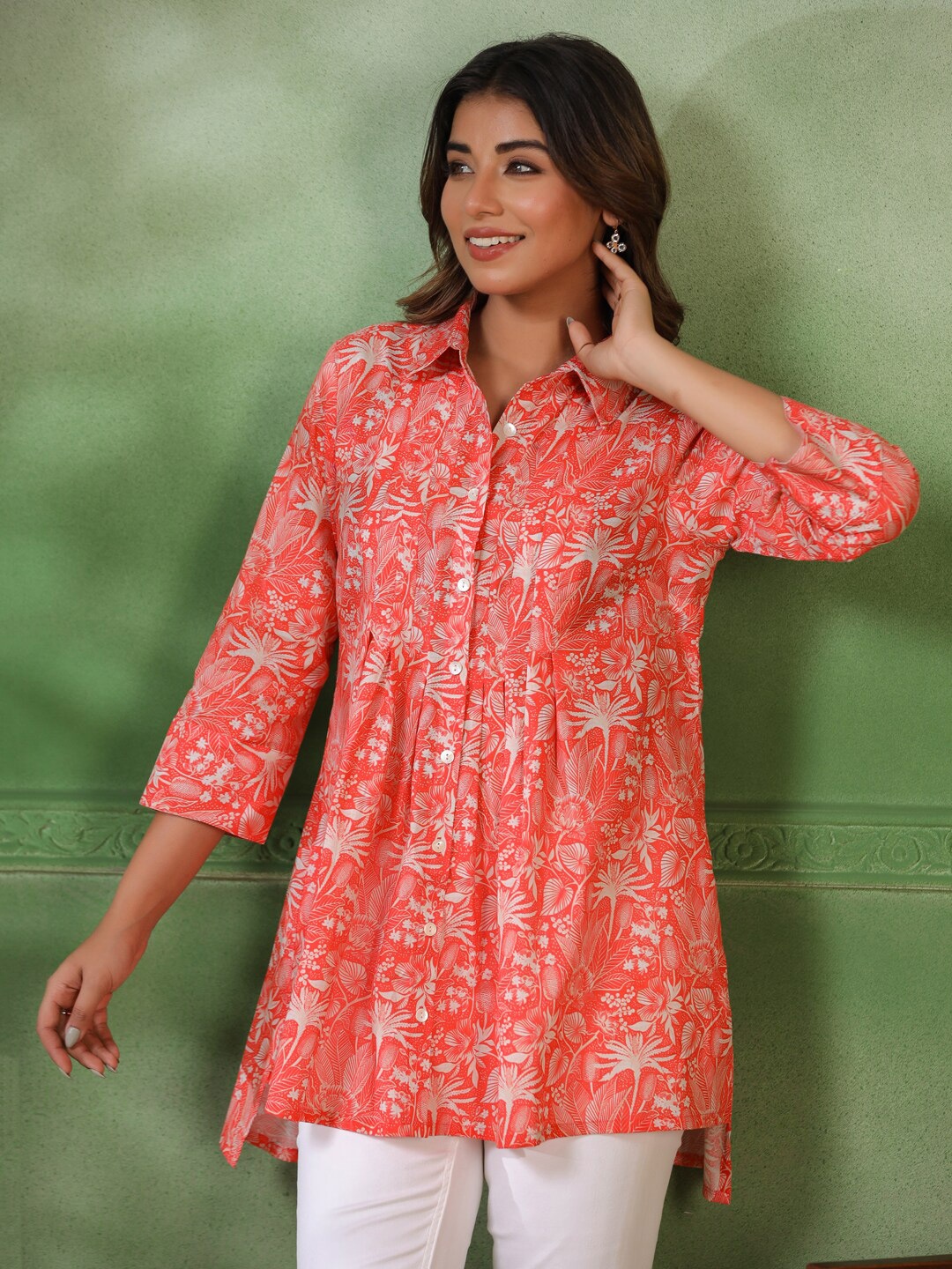 

Sangria Printed Shirt Style Tunics, Orange