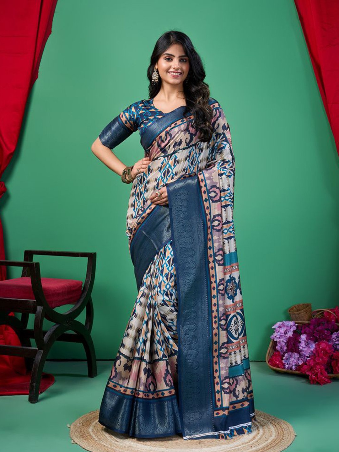 

Fashion FRICKS Zari Silk Cotton Saree, White