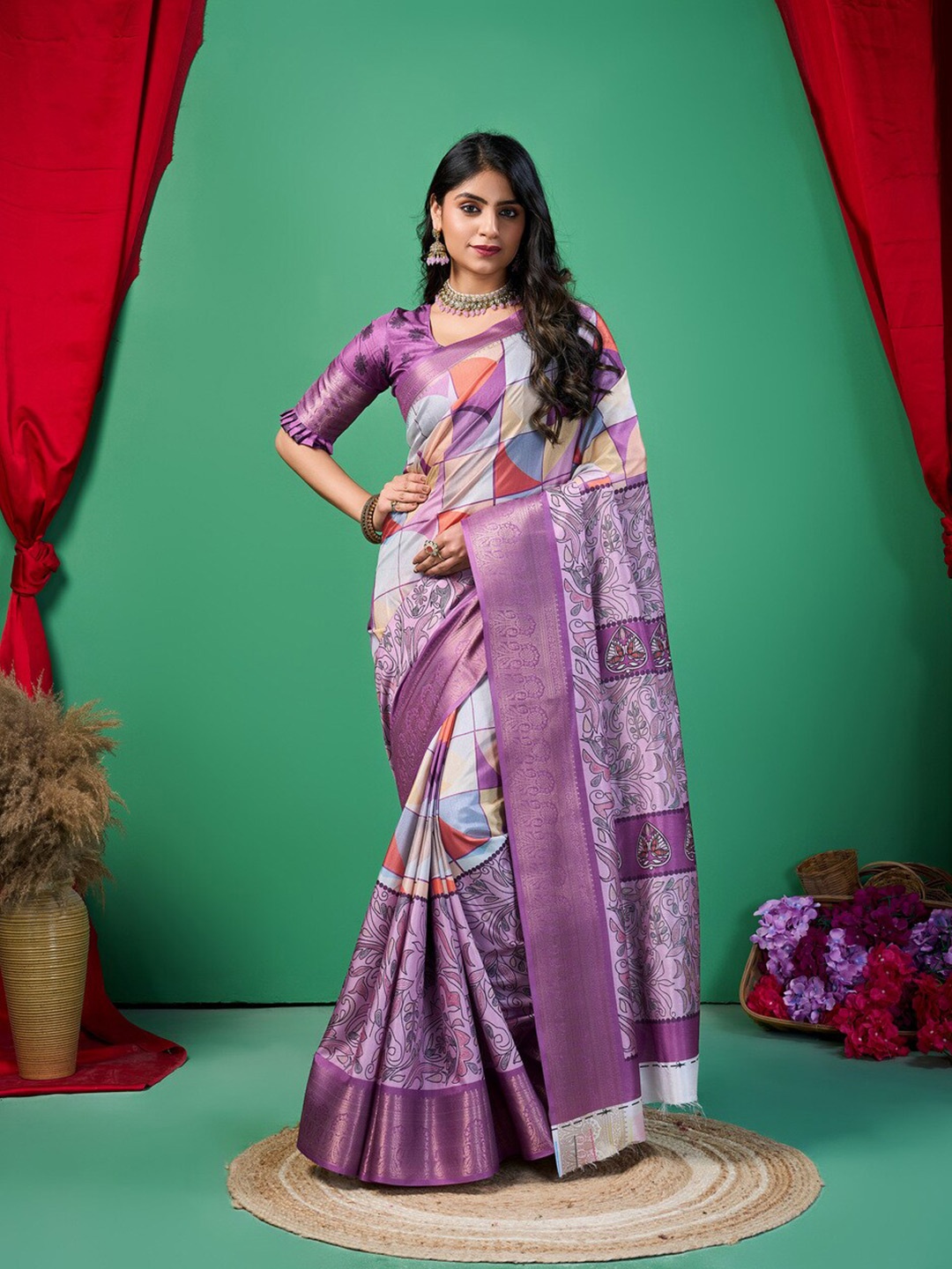 

Fashion FRICKS Zari Silk Cotton Saree, Purple