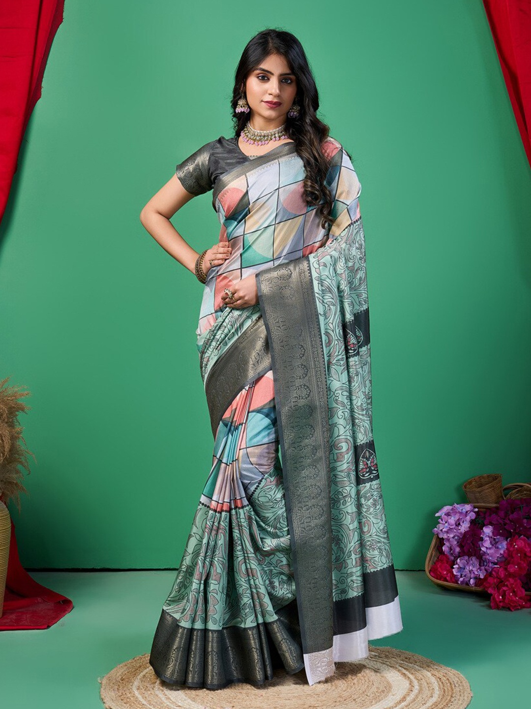 

Fashion FRICKS Zari Silk Cotton Saree, Black