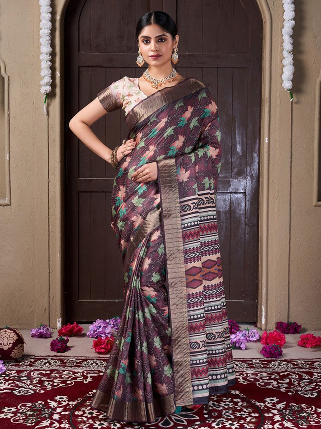 

Fashion FRICKS Zari Silk Cotton Saree, Purple