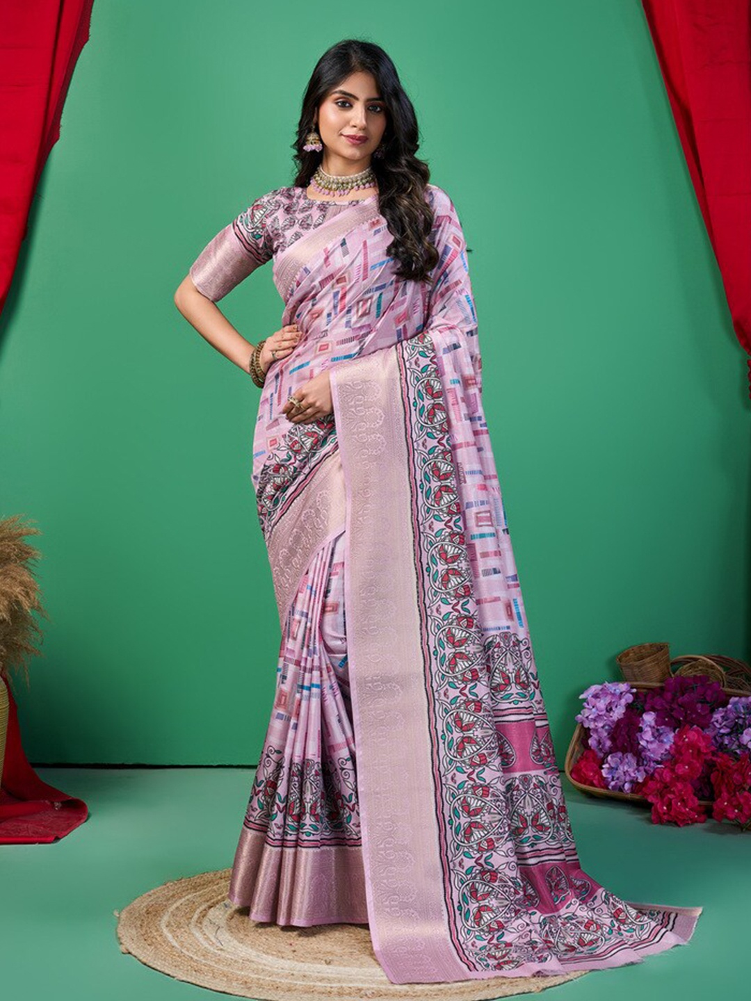 

Fashion FRICKS Floral Silk Cotton Saree, Lavender