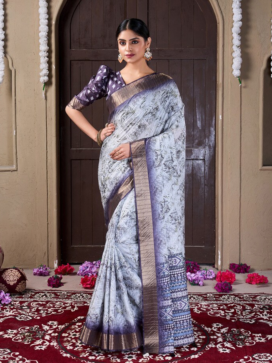 

Fashion FRICKS Silk Cotton Saree, Navy blue