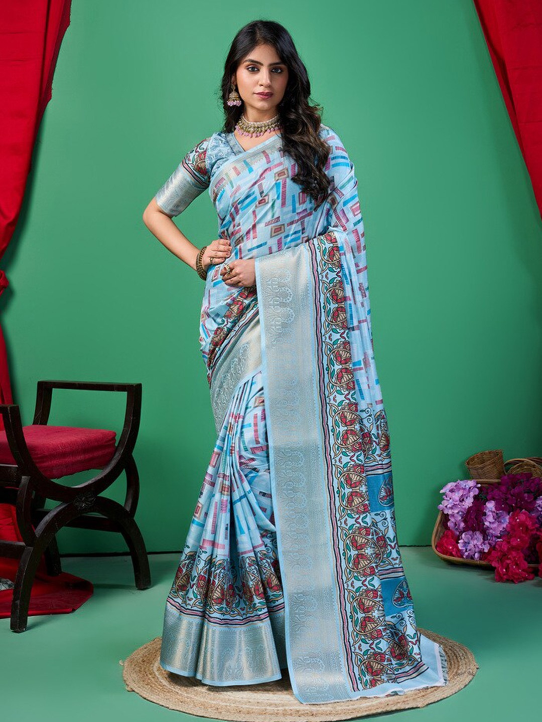 

Fashion FRICKS Zari Silk Cotton Saree, Blue