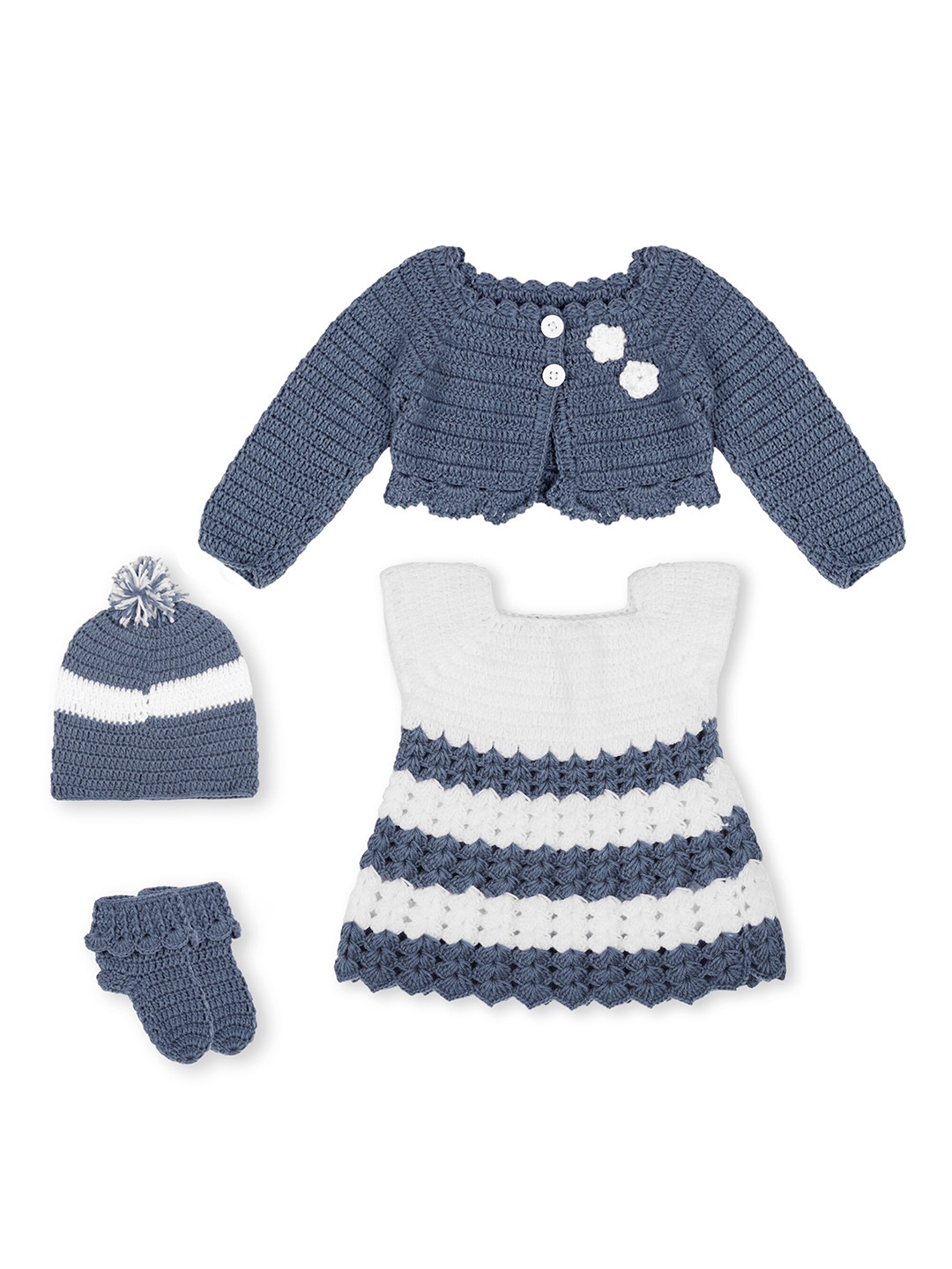 

WINDROP SOLUTIONS 4 Pieces Striped Wollen A-line Dress, Grey