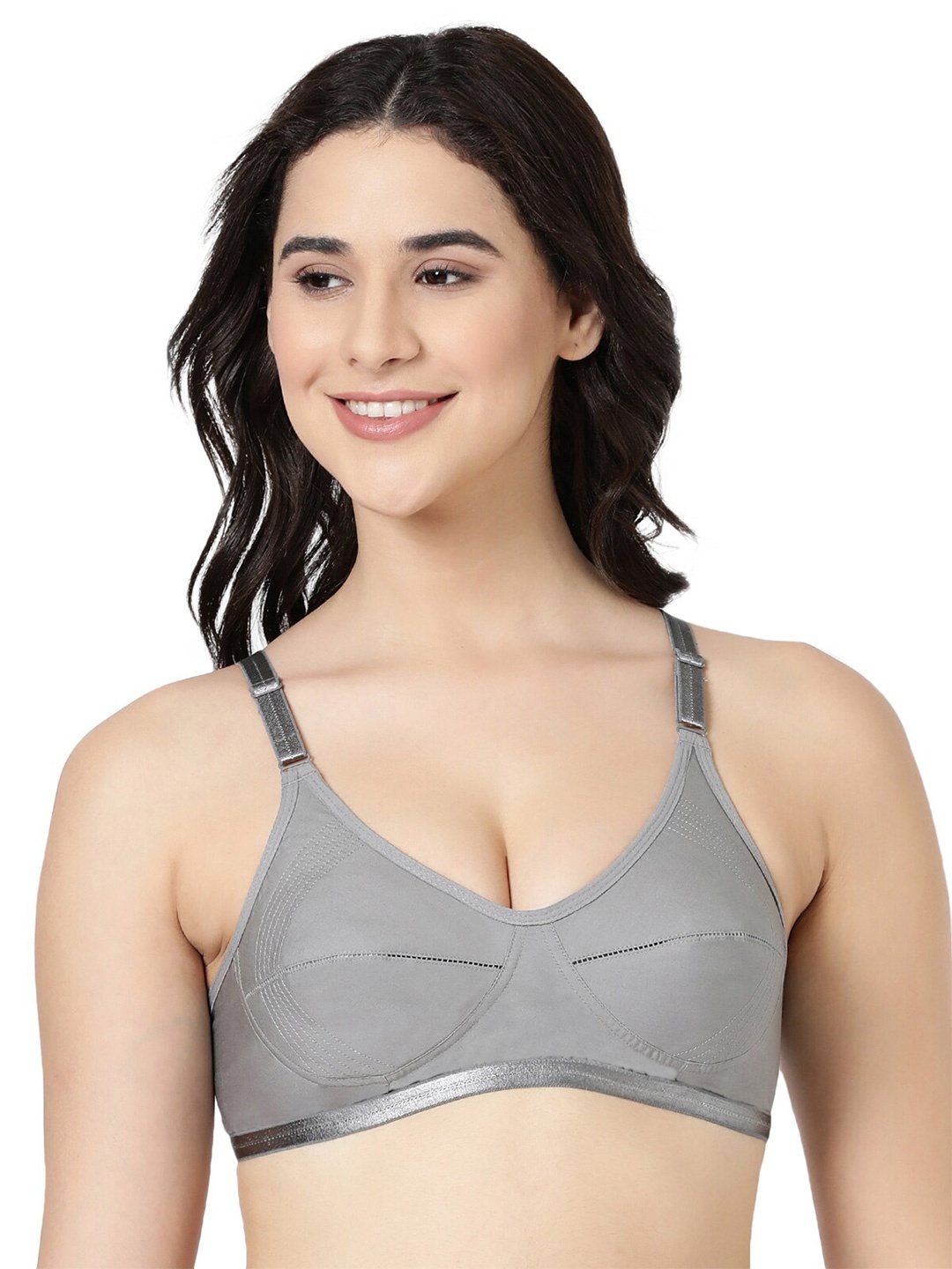 

BLOSSOM Solid Medium Coverage Bra, Grey