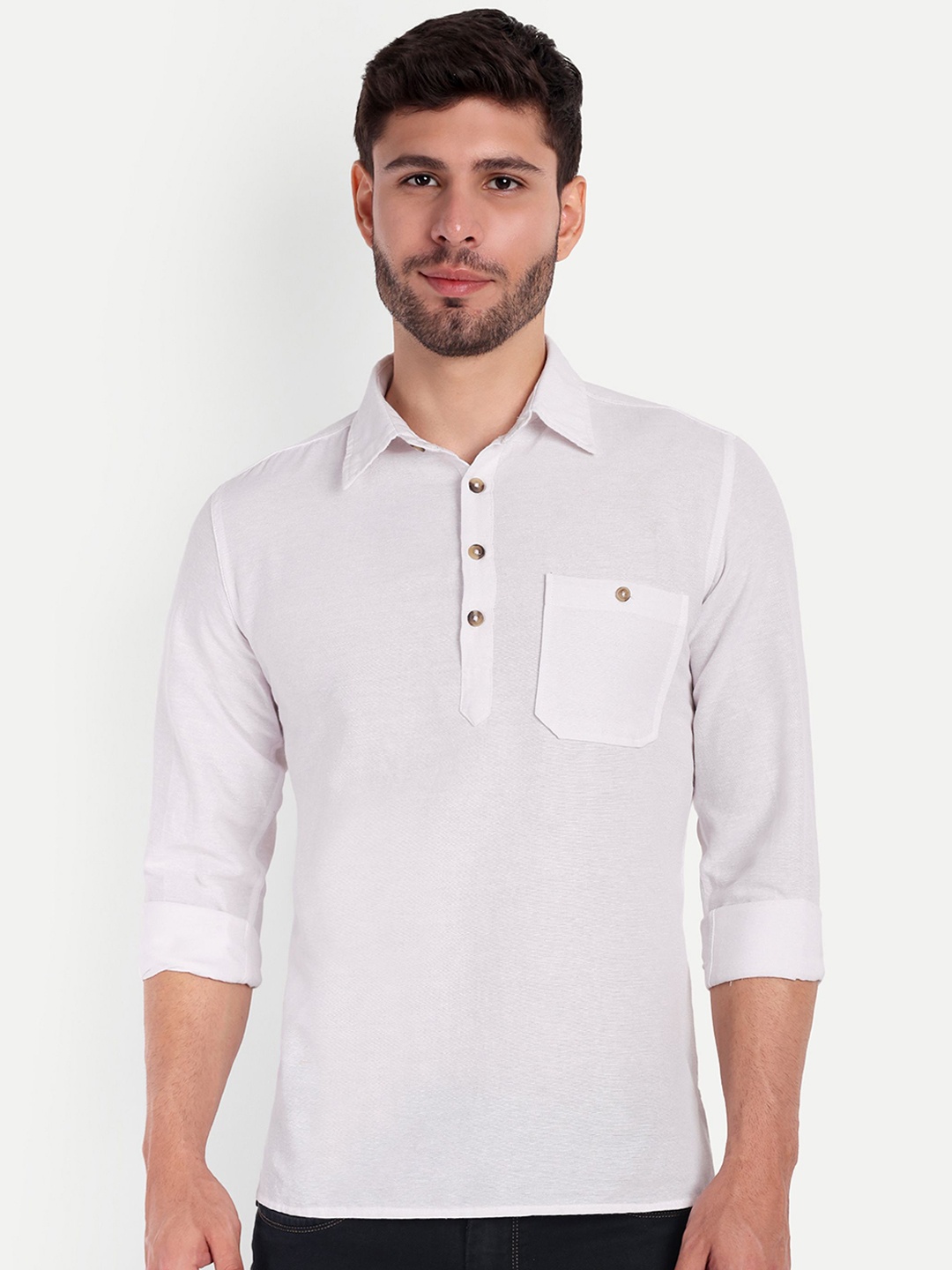 

Springberry Men Thread Work Handloom Kurta, White