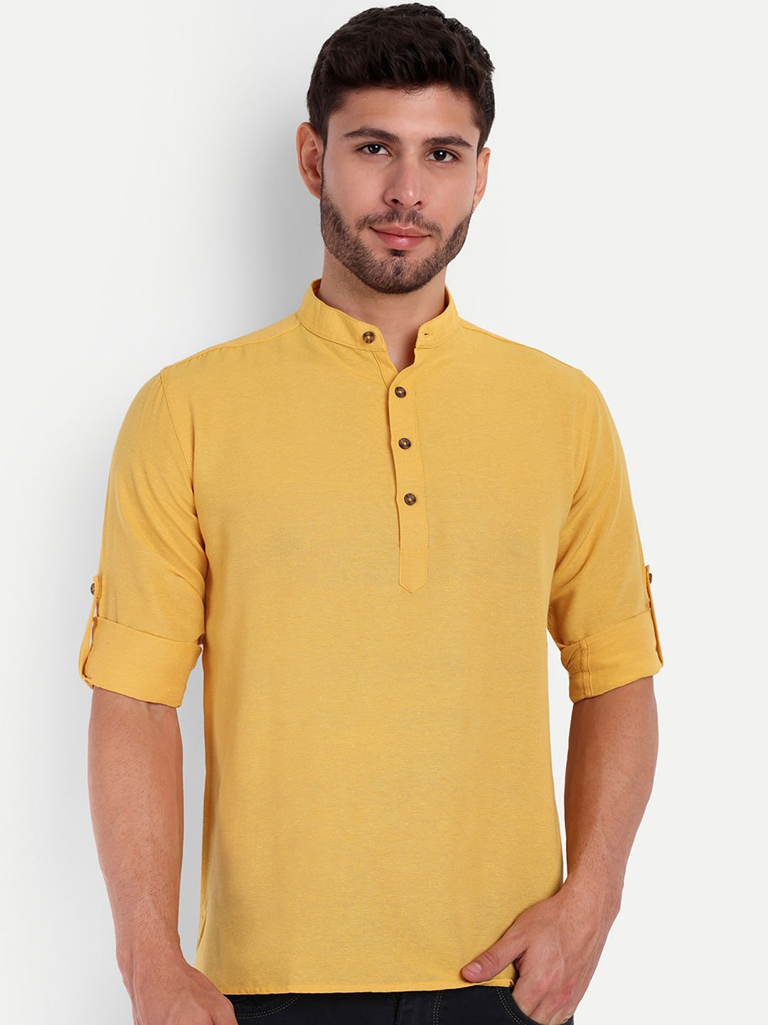

Springberry Men Thread Work Handloom Kurta, Yellow
