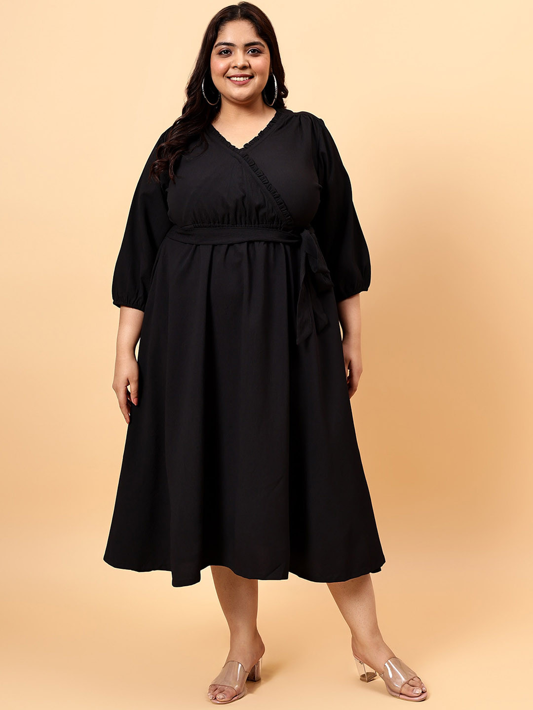 

Bani A-Line V-Neck Midi Ethnic Dresses, Black