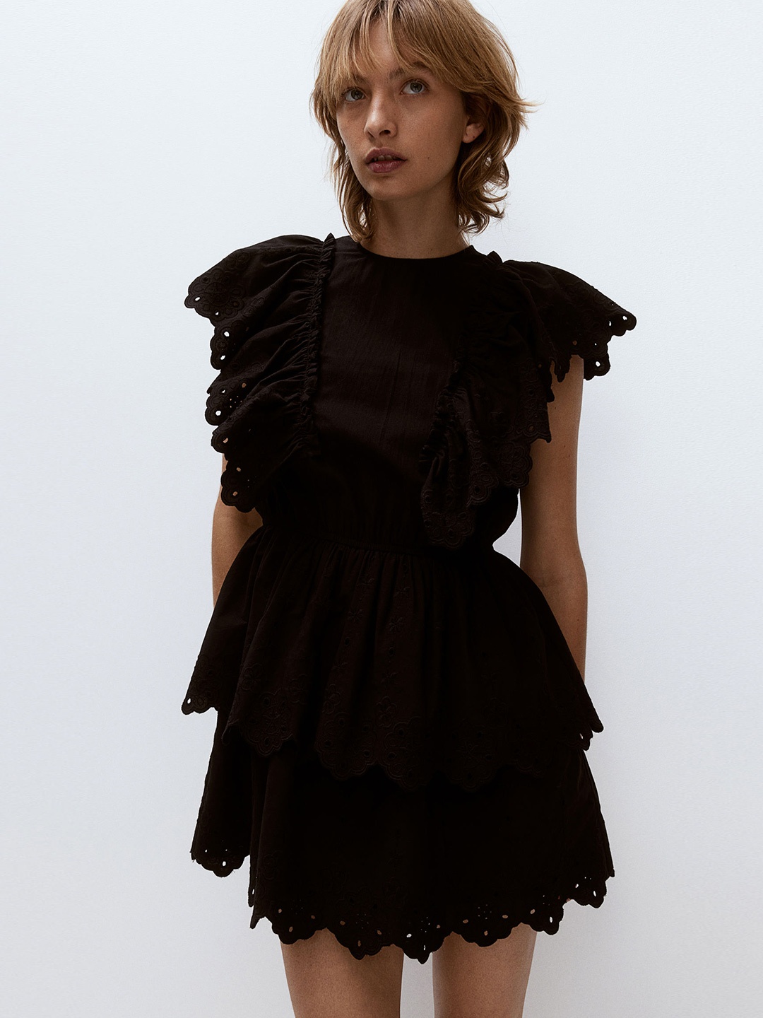 

H&M Flounced Cotton Dress, Black
