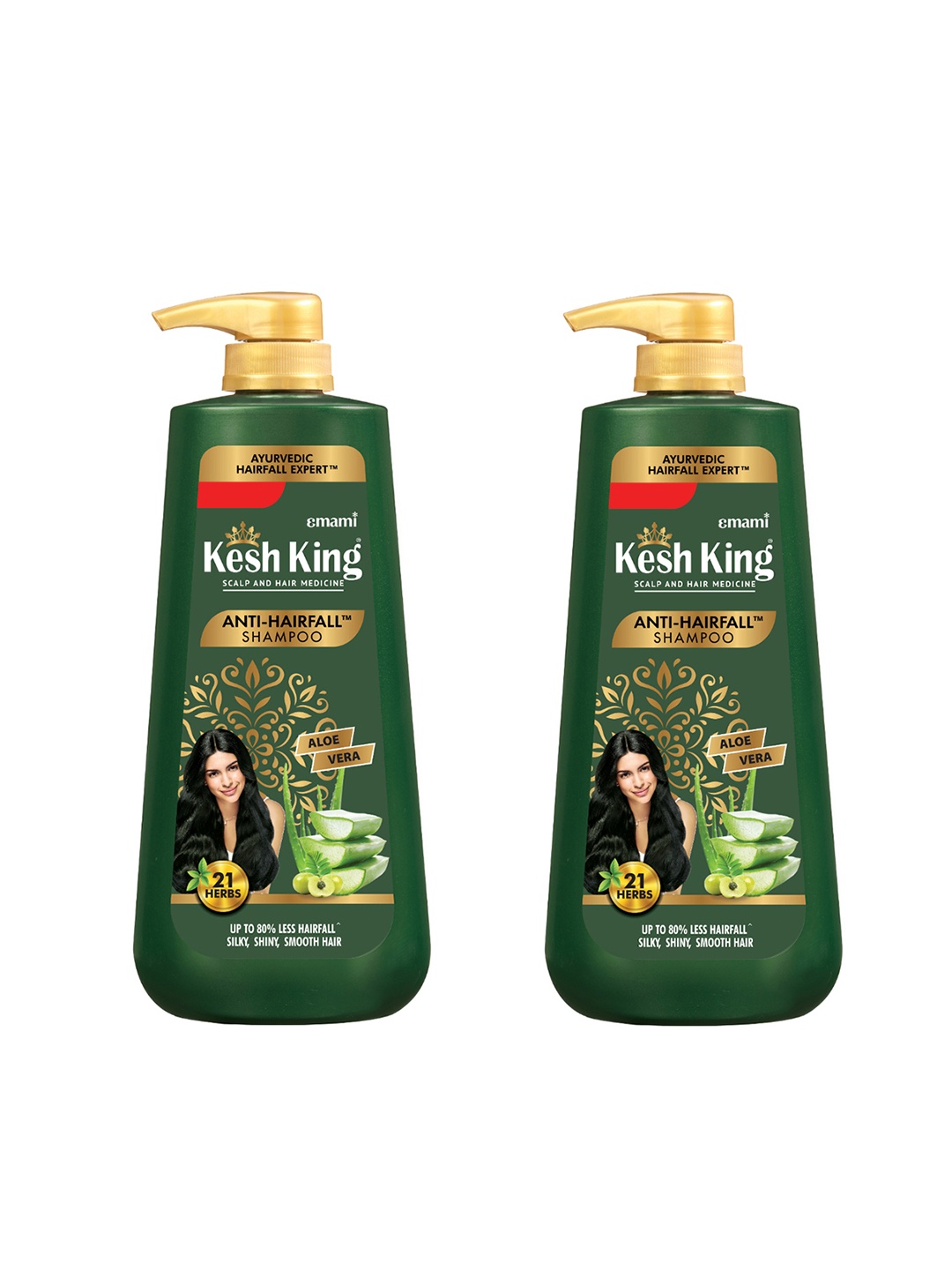 

Kesh King Set of 2 Scalp & Hair Medicine Aloe Vera Anti-Hairfall Shampoo - 600 ml Each, Green