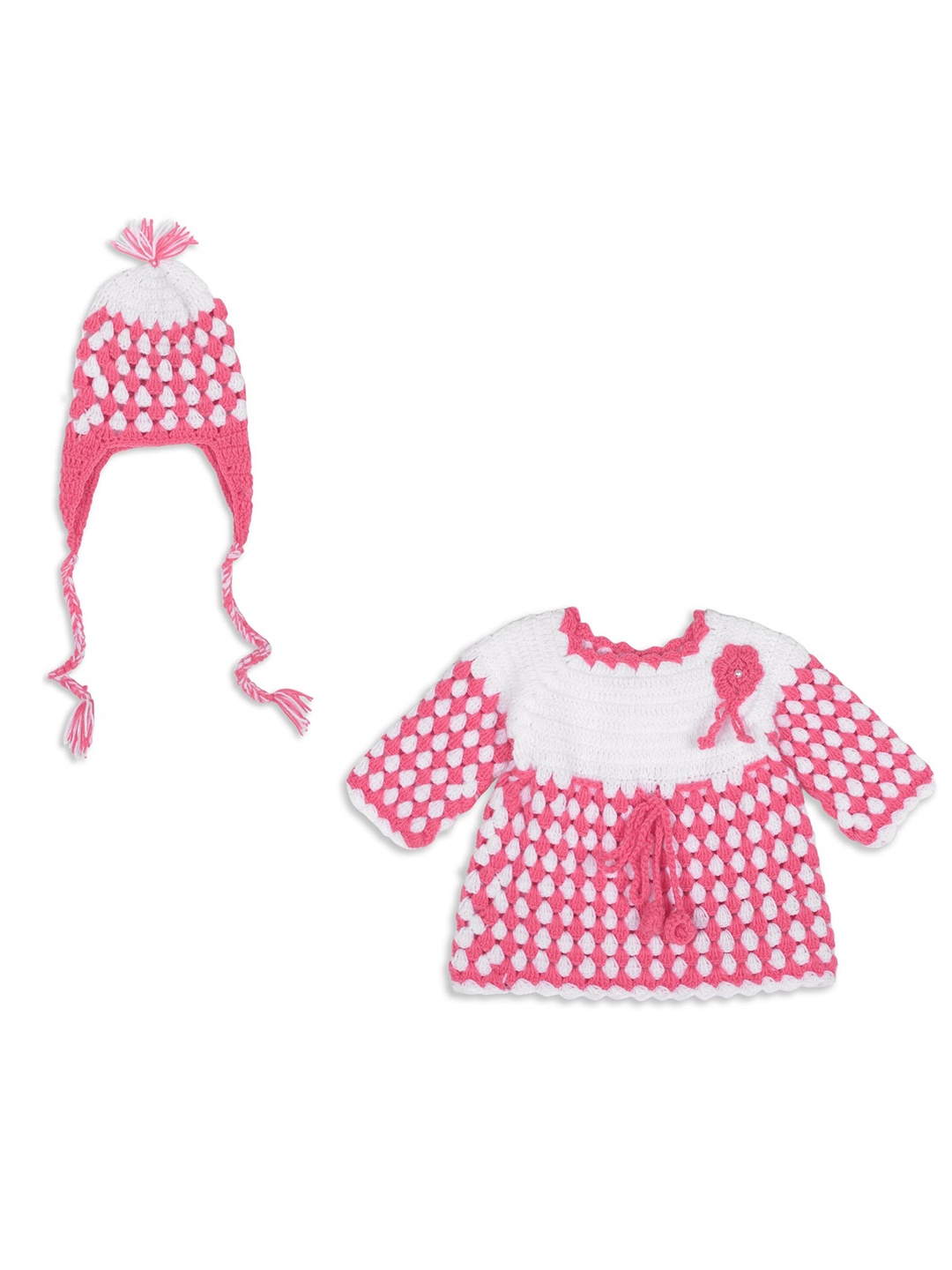 

WINDROP SOLUTIONS Girls Self Design Woollen Dress With Cap, Pink