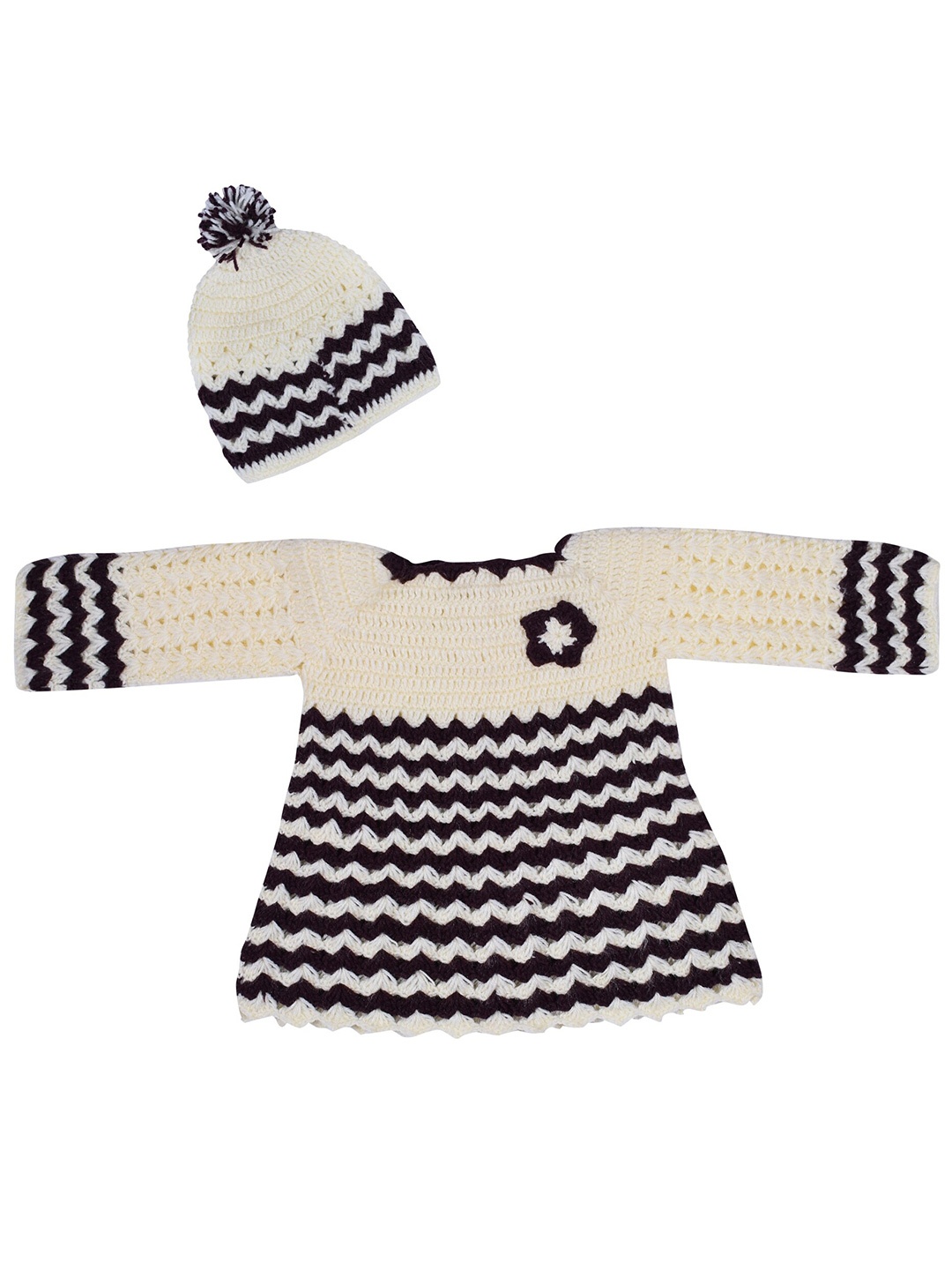 

WINDROP SOLUTIONS Girls Self Design Woollen A-Line Dress With Cap, Cream