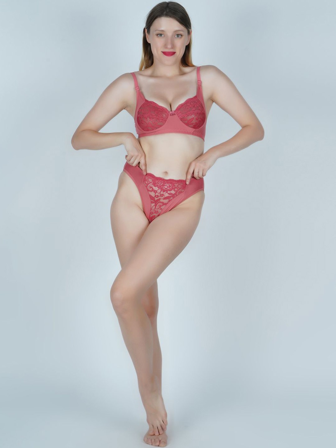 

SHYAM SONS FLAIR Non Padded Wirefree Full Coverage Lingerie Set, Red