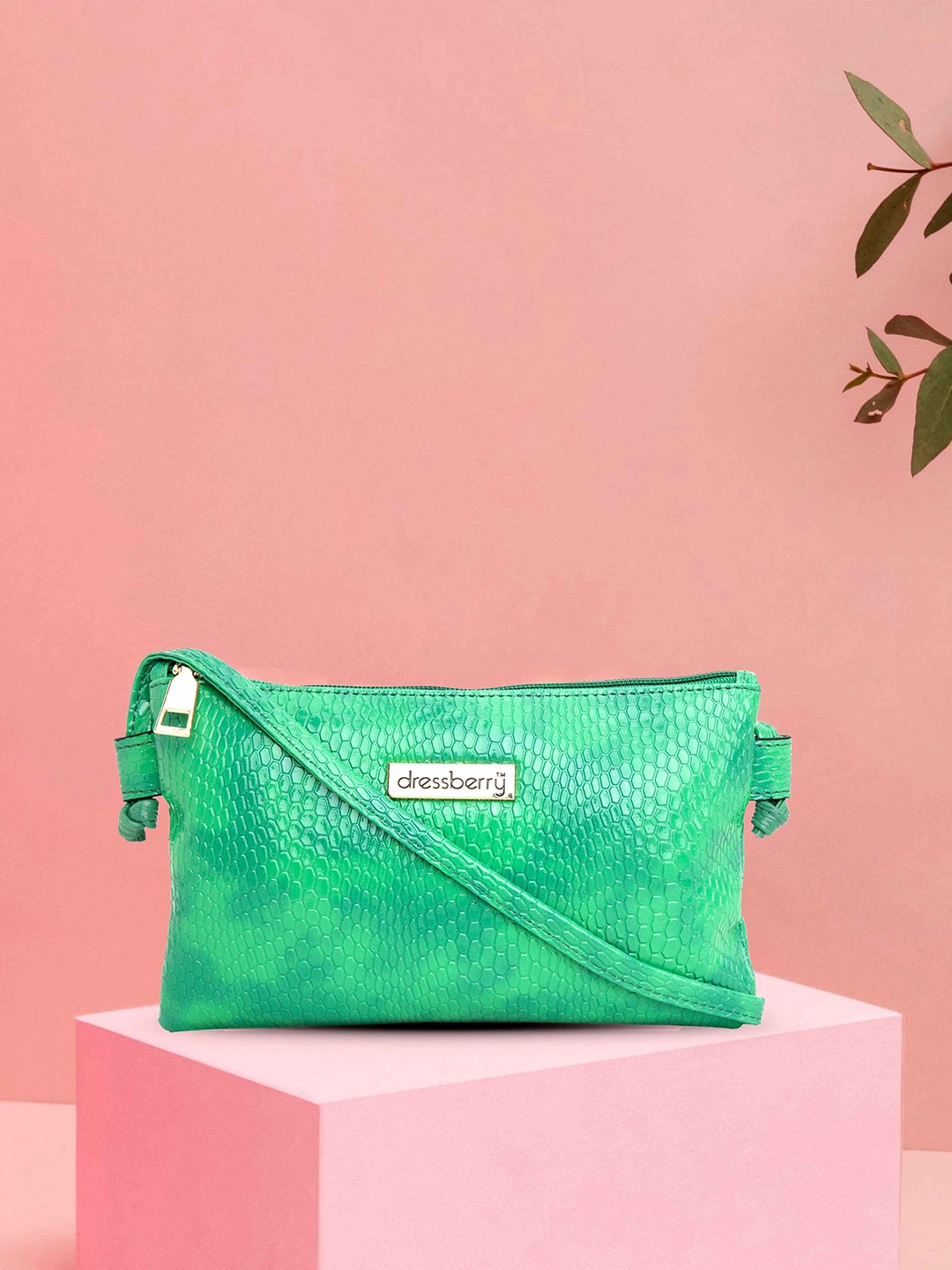

DressBerry Women Textured Structured Sling Bag, Green