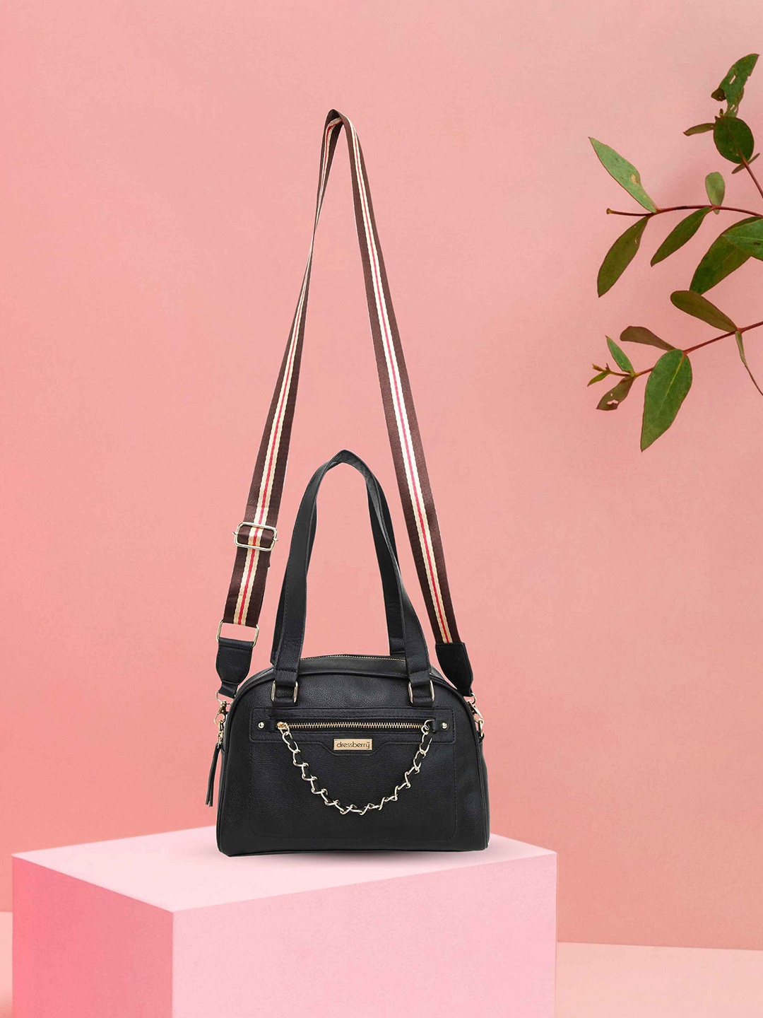 

DressBerry Women Black Textured Structured Handheld Bag