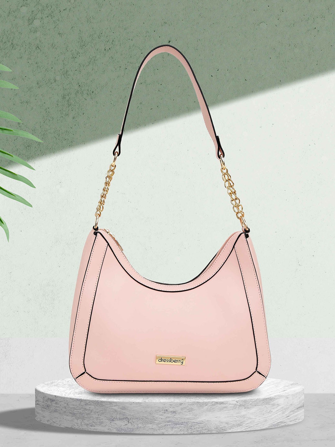DressBerry Women Textured Structured Shoulder Bag, Pink