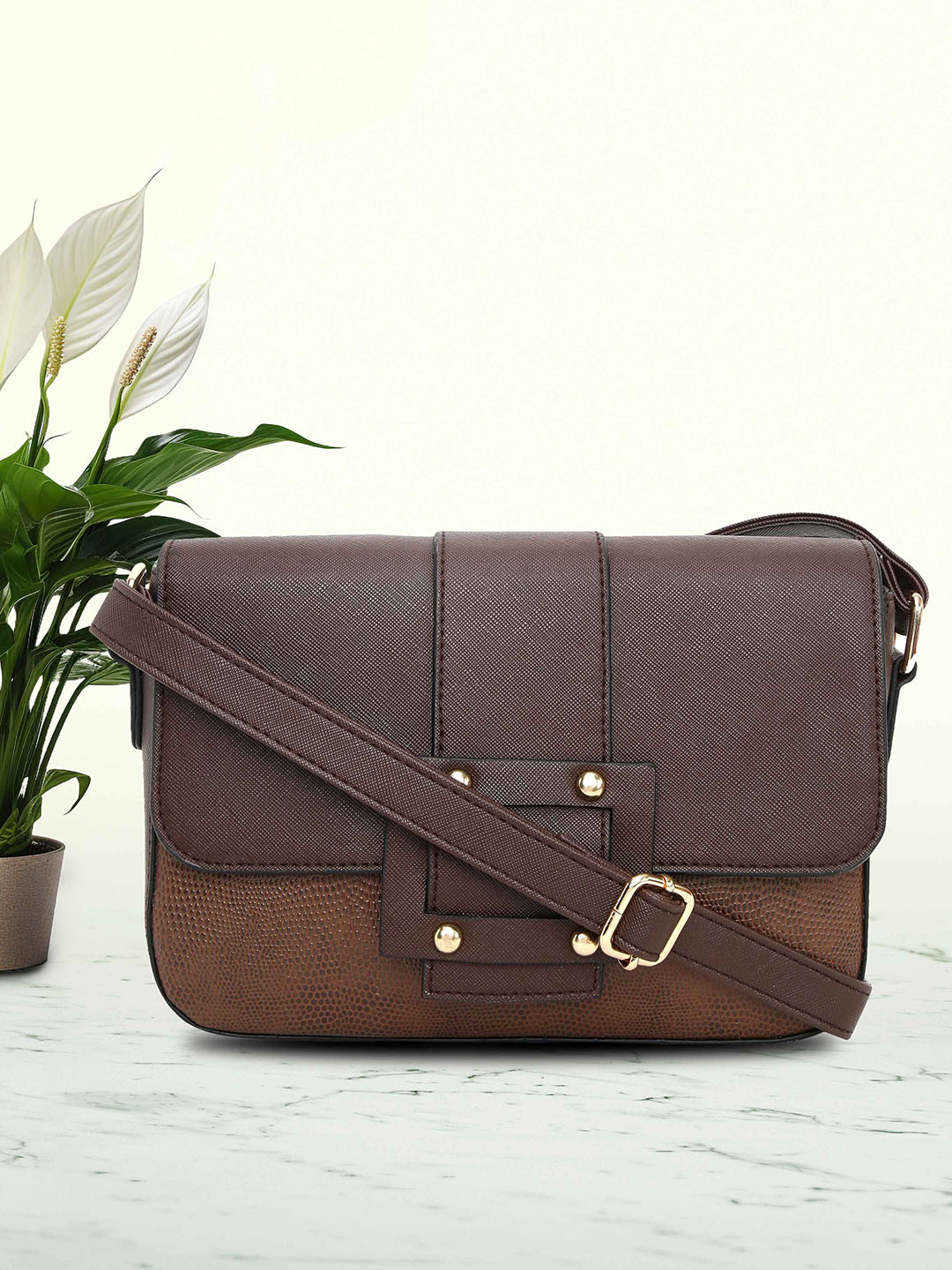 

DressBerry Brown Textured Structured Sling Bag