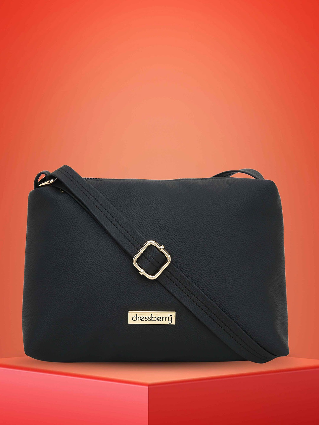 

DressBerry Women Solid Textured Structured Sling Bag, Black