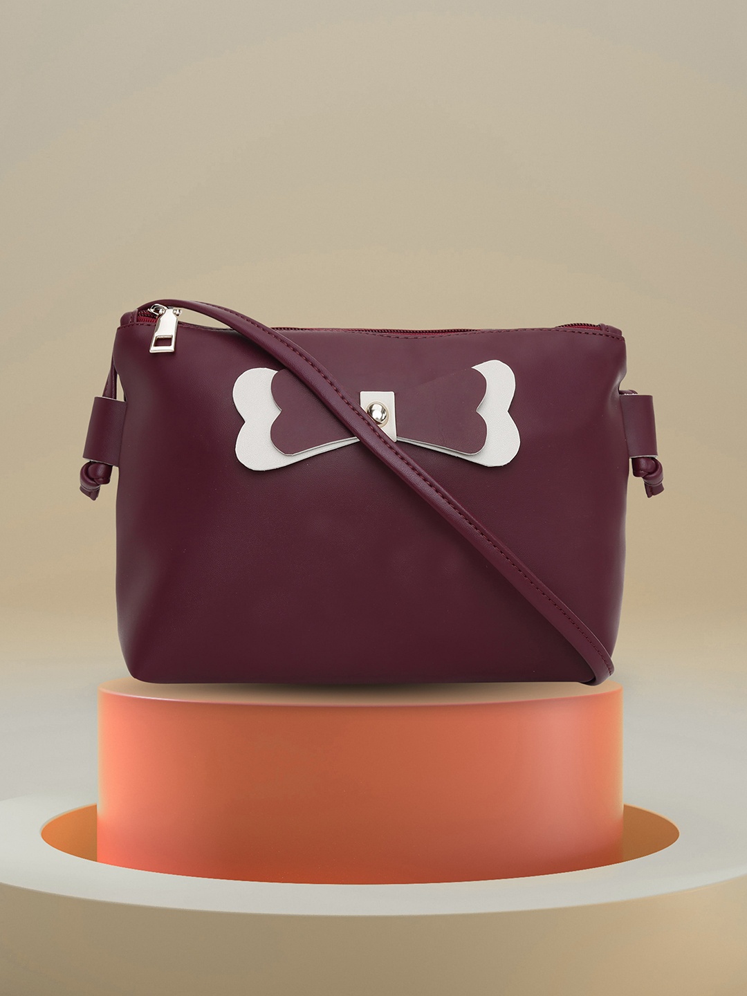 

Mast & Harbour Colourblocked Structured Sling Bag with Bow Detail, Burgundy