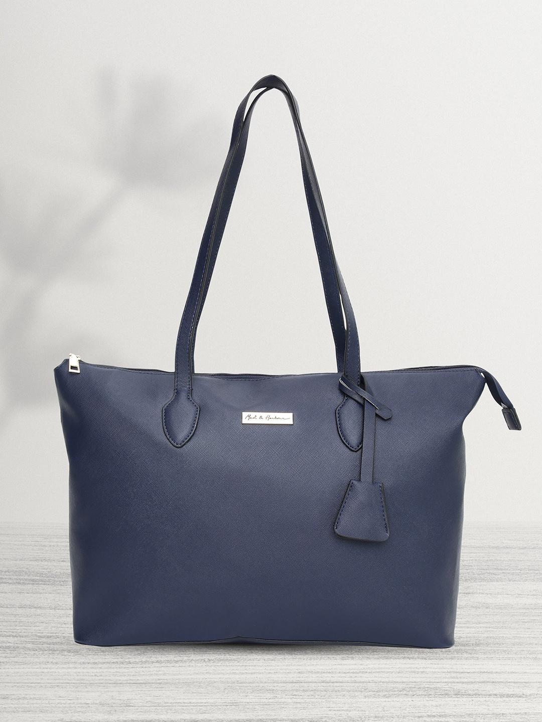 Mast & Harbour Women Oversized Structured Laptop Shoulder Bag, Navy blue