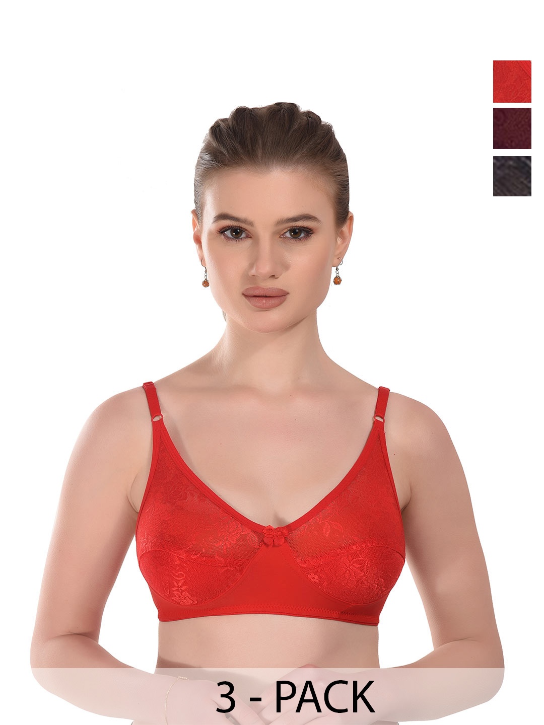 

new blue eyes Pack of 3 Women Full Coverage Lightly Padded Bra, Orange