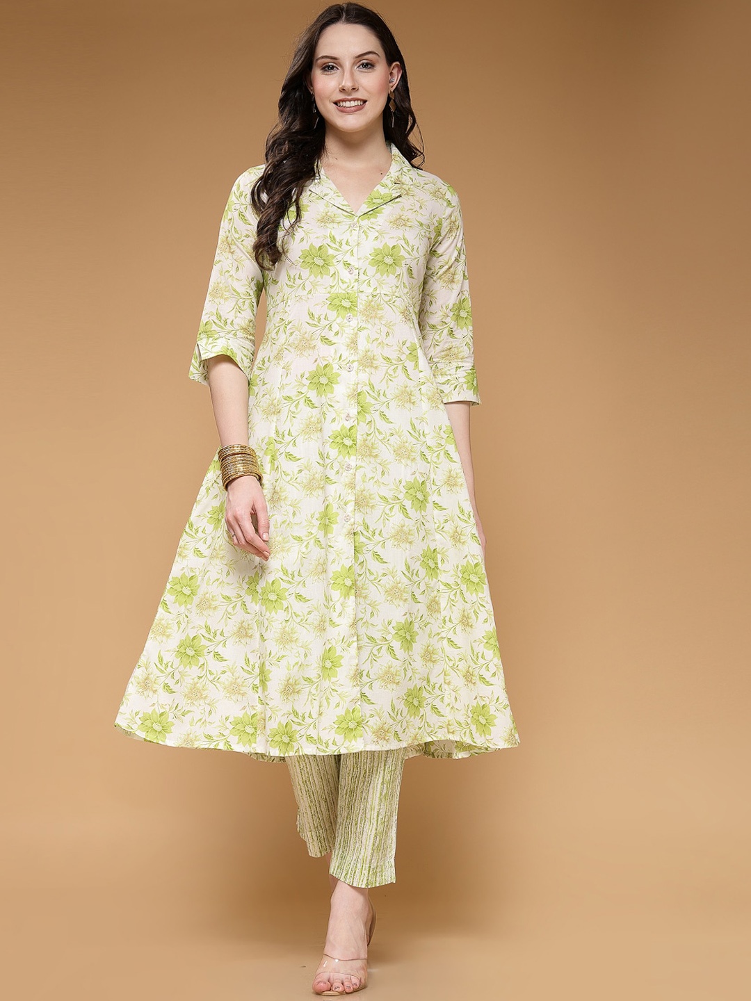 

LARGISH Women Printed Tunic & Trousers Co-Ords, Green