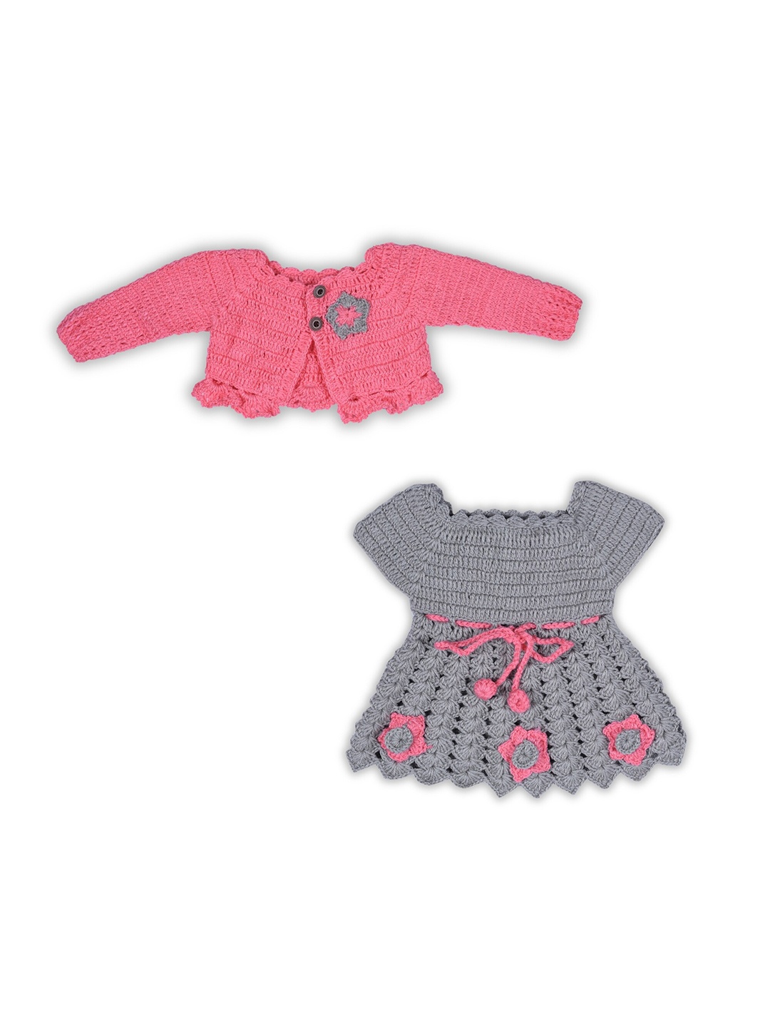 

WINDROP SOLUTIONS Girls Self Design Woollen A-Line Dress With Jacket, Pink