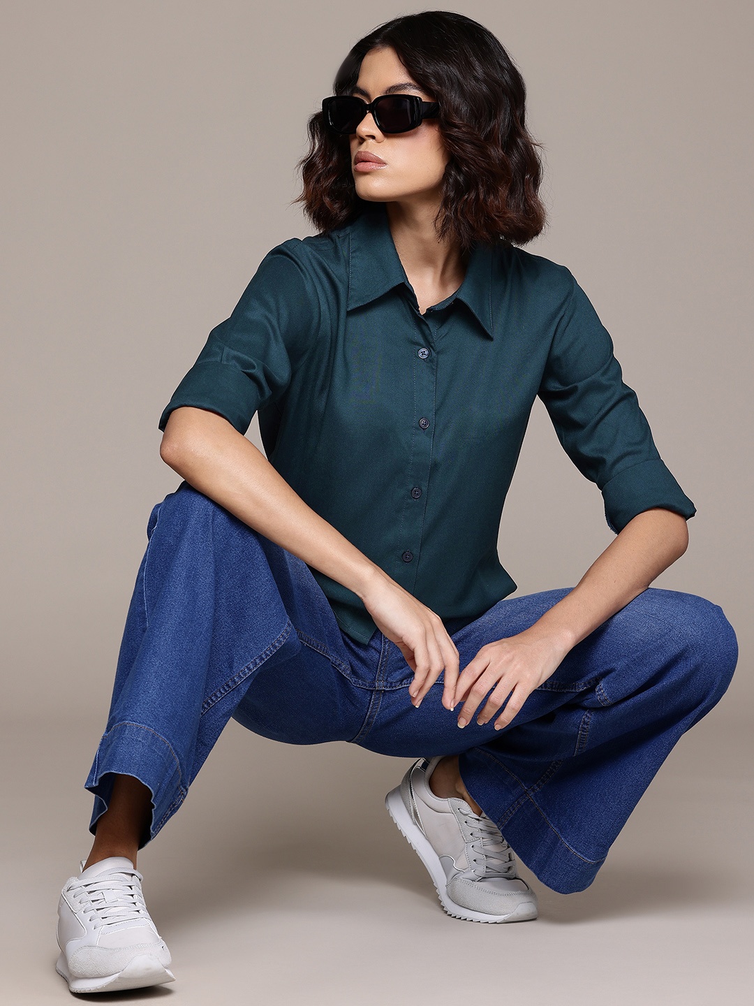 

Roadster Women Standard Solid Formal Shirt, Teal