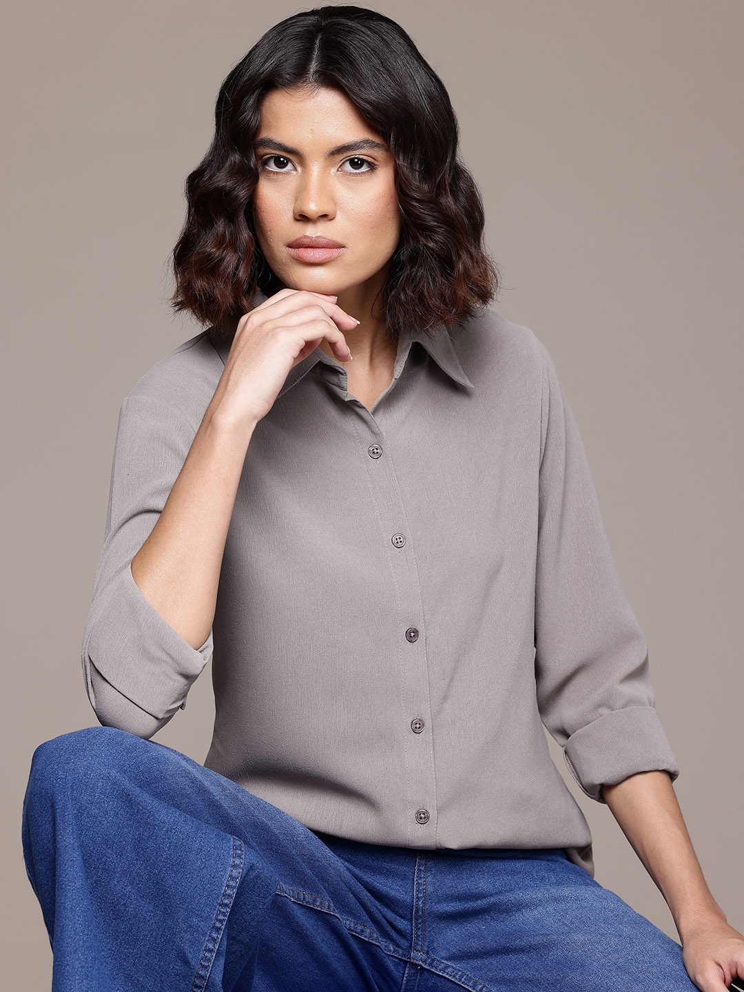 

Roadster Women Standard Solid Formal Shirt, Grey