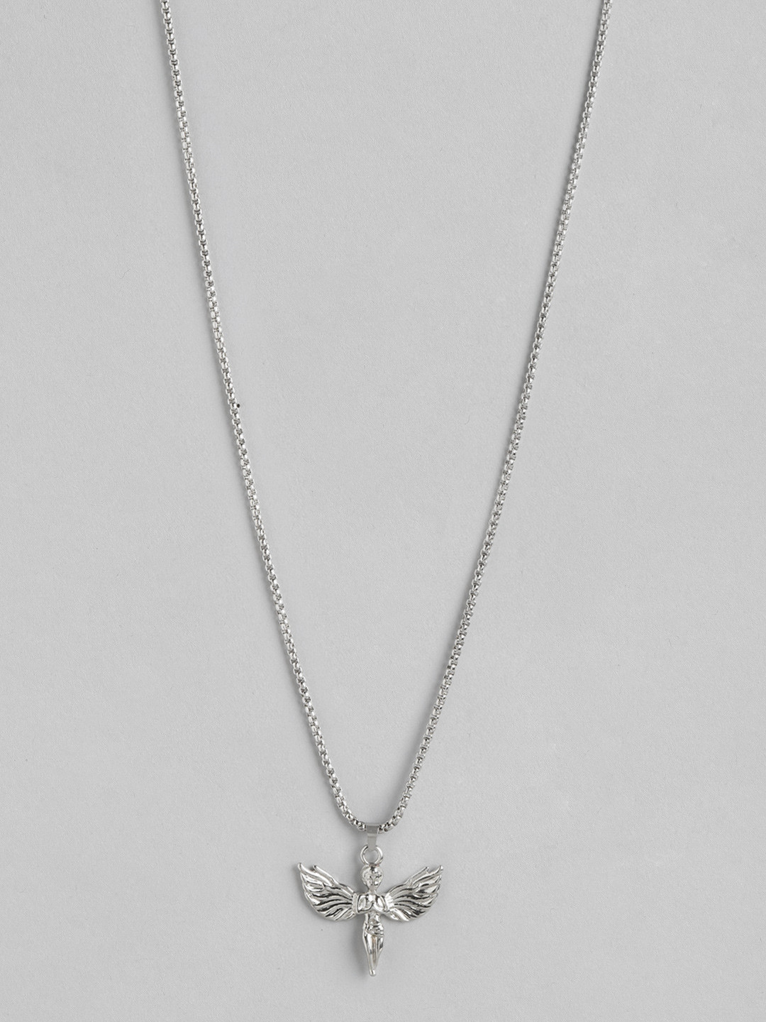 

PARIS HAMILTON Antique Angel Shaped Silver-Toned Rhodium-Plated Pendant With Chain