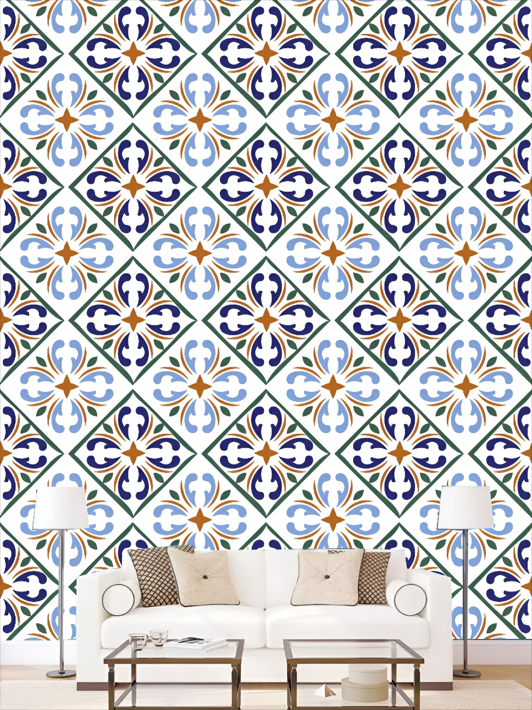 

KSHIRSA White & Blue Printed Self-Adhesive 3D Wallpaper