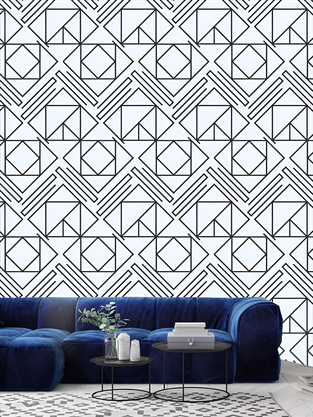 

KSHIRSA White & Black Abstract Printed Self-Adhesive 3D Wallpaper