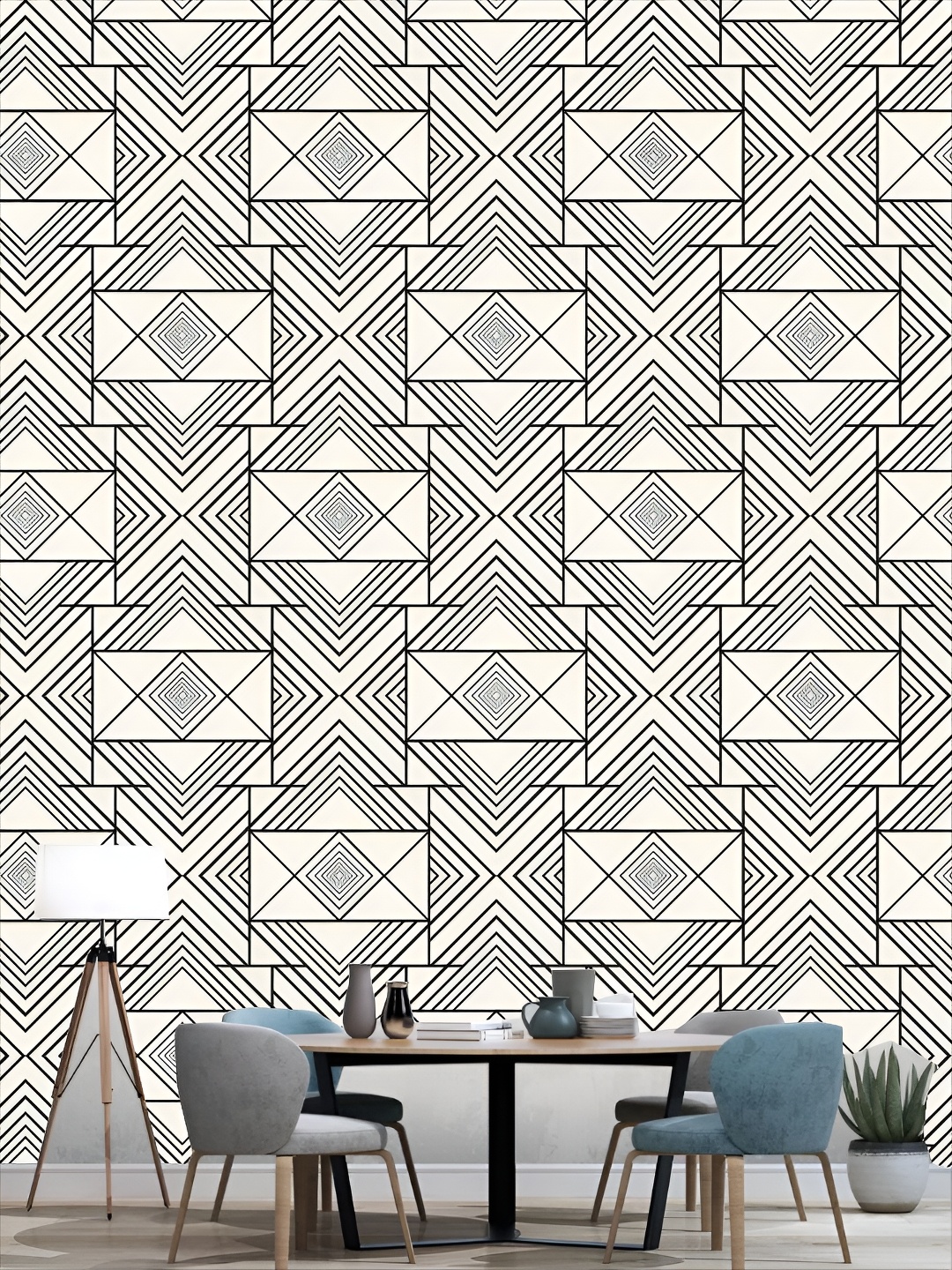 

KSHIRSA White & Black Abstract Printed Self-Adhesive 3D Wallpaper