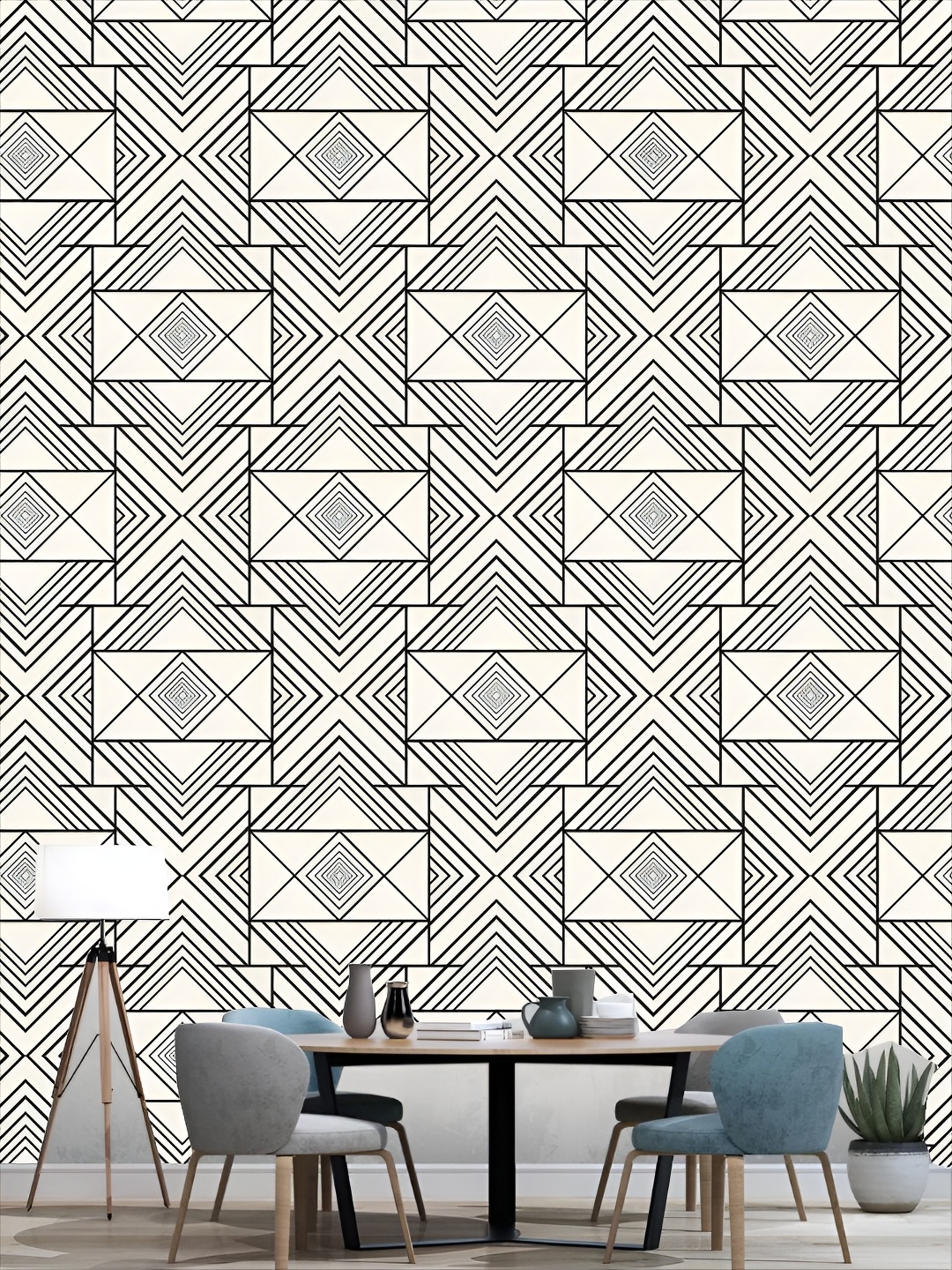 

KSHIRSA White & Black Printed Self-Adhesive 3D Wallpaper