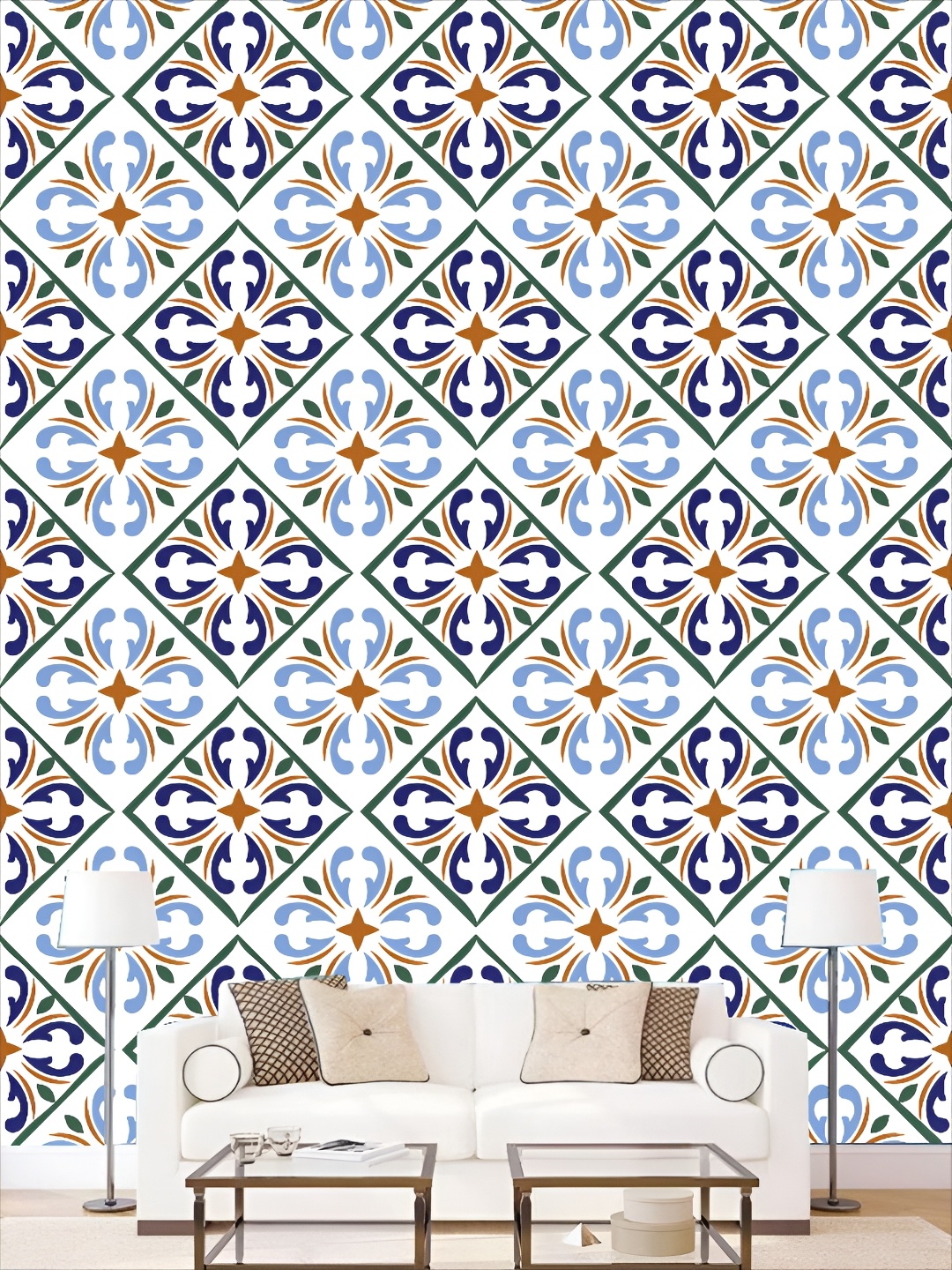 

KSHIRSA White & Blue Abstract Printed Self-Adhesive 3D Wallpaper