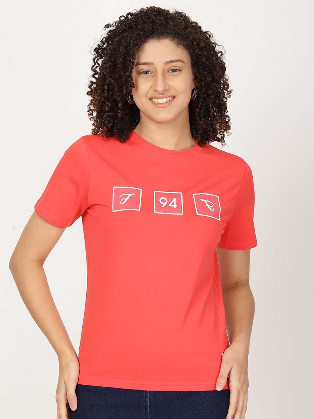 

FUTURO Printed Cotton Casual T-shirt, Coral