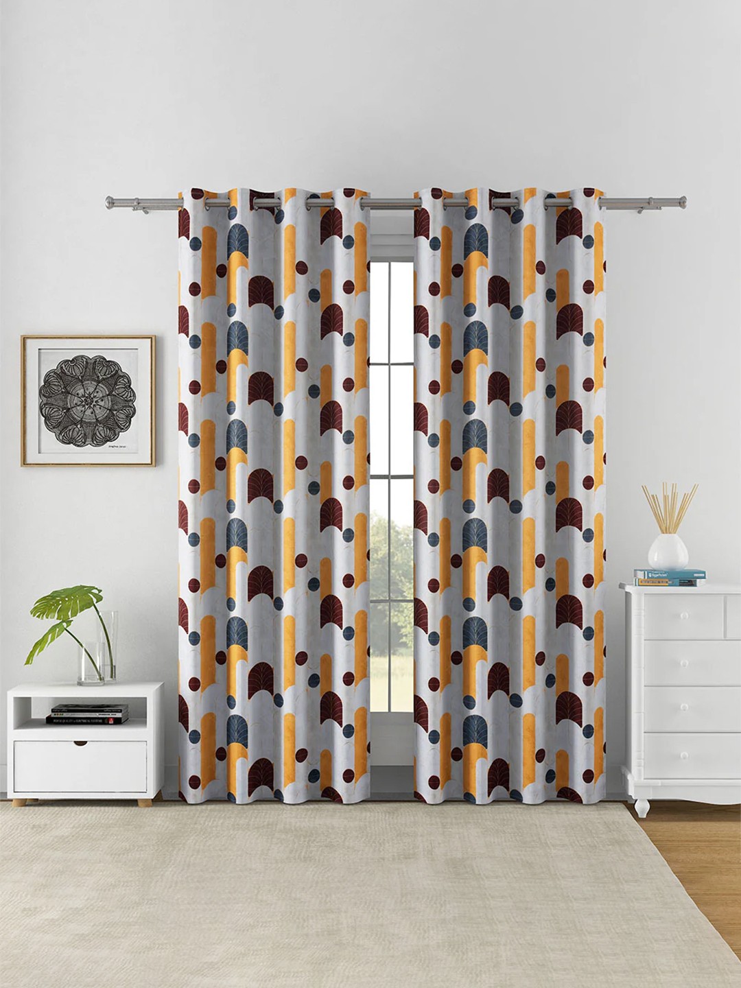 

Athome by Nilkamal White & Orange 2 Pieces Abstract Room Darkening Door Curtains