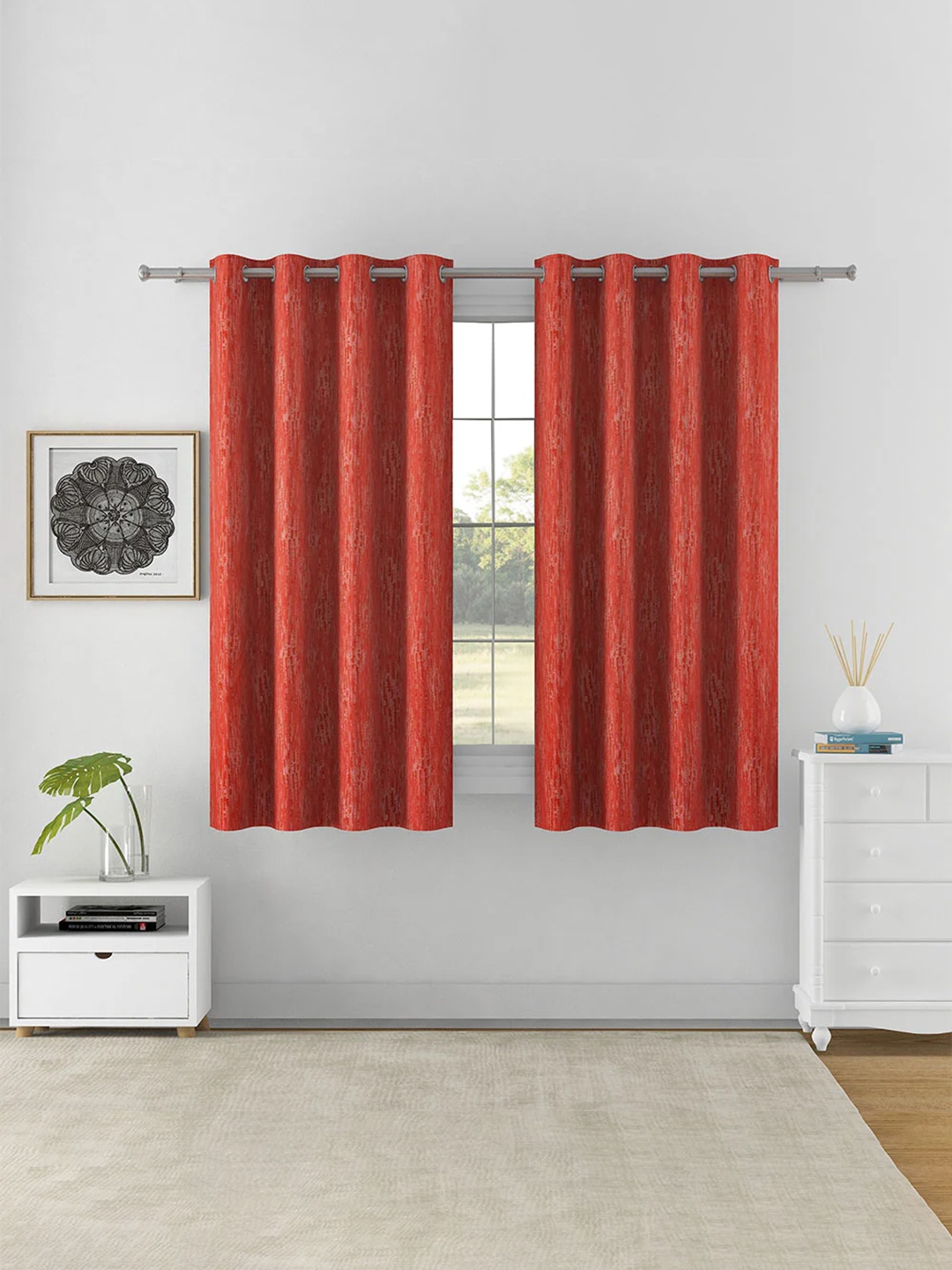 

Athome by Nilkamal Rust & Brown 2 Pieces Room Darkening Eyelet Window Curtains