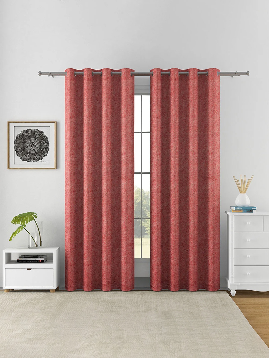 

Athome by Nilkamal Rust 2 Pieces Self Design Room Darkening Door Curtains