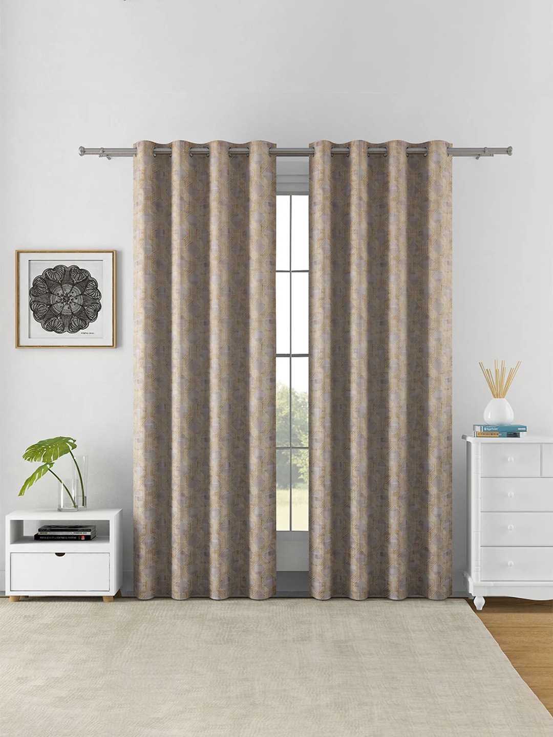 

Athome by Nilkamal Brown & Gold-Toned 2 pieces Geometric Room Darkening Door Curtains