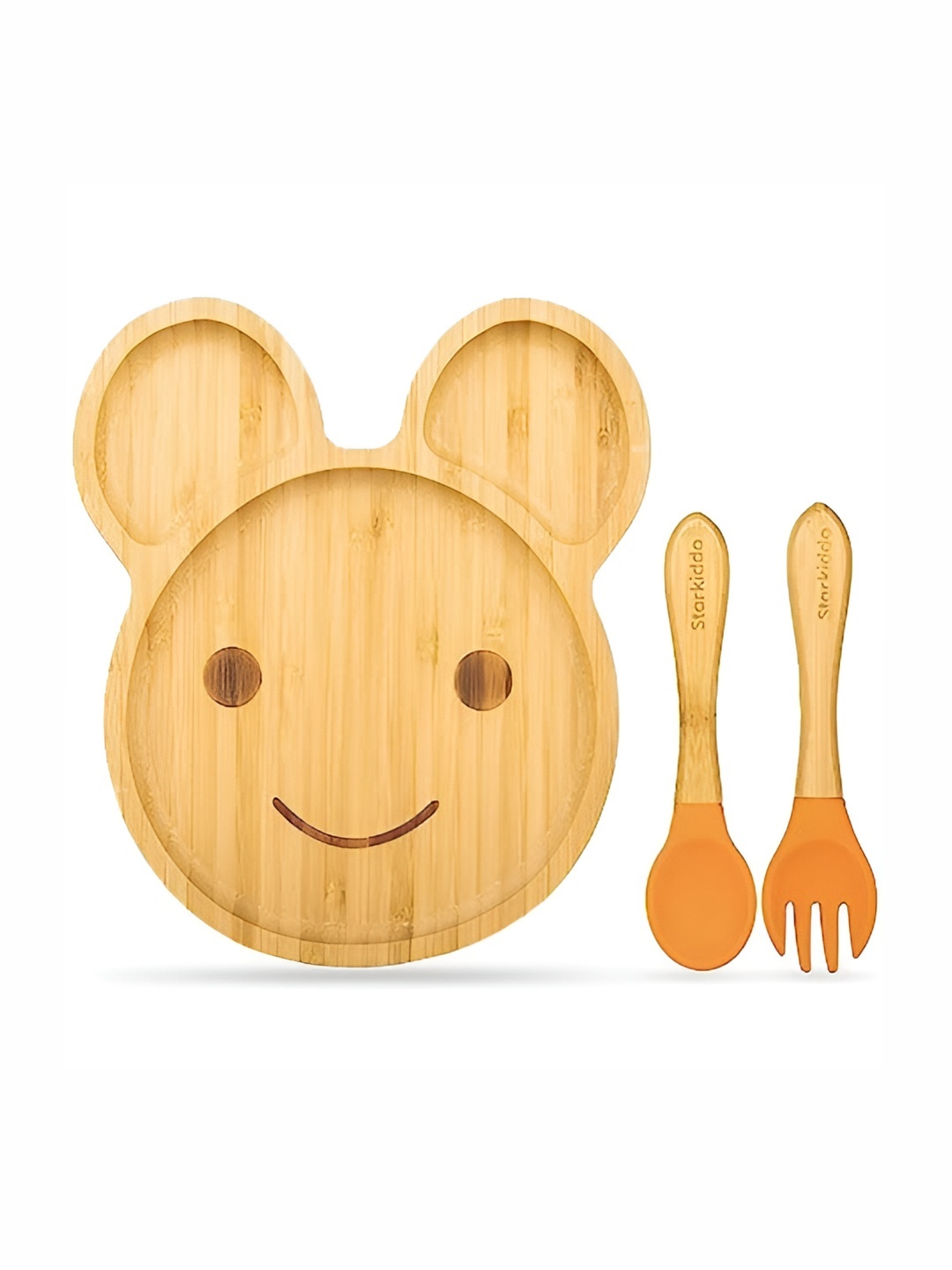 

Starkiddo 3-Pcs Orange-Coloured Teddy Plate With Spoon & Fork, Beige