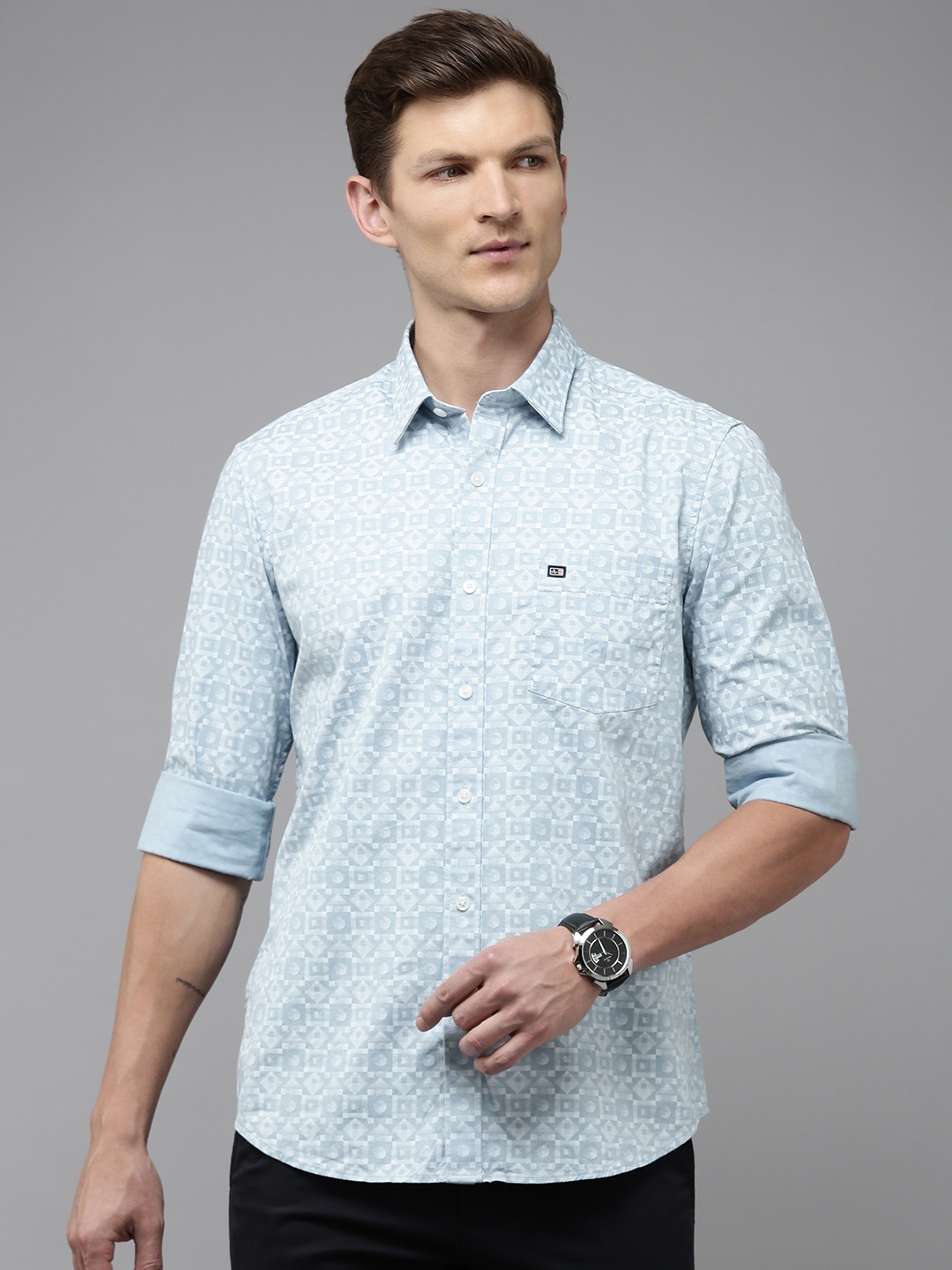

Arrow Pure Cotton Manhattan Slim Fit Opaque Printed Casual Shirt, Blue