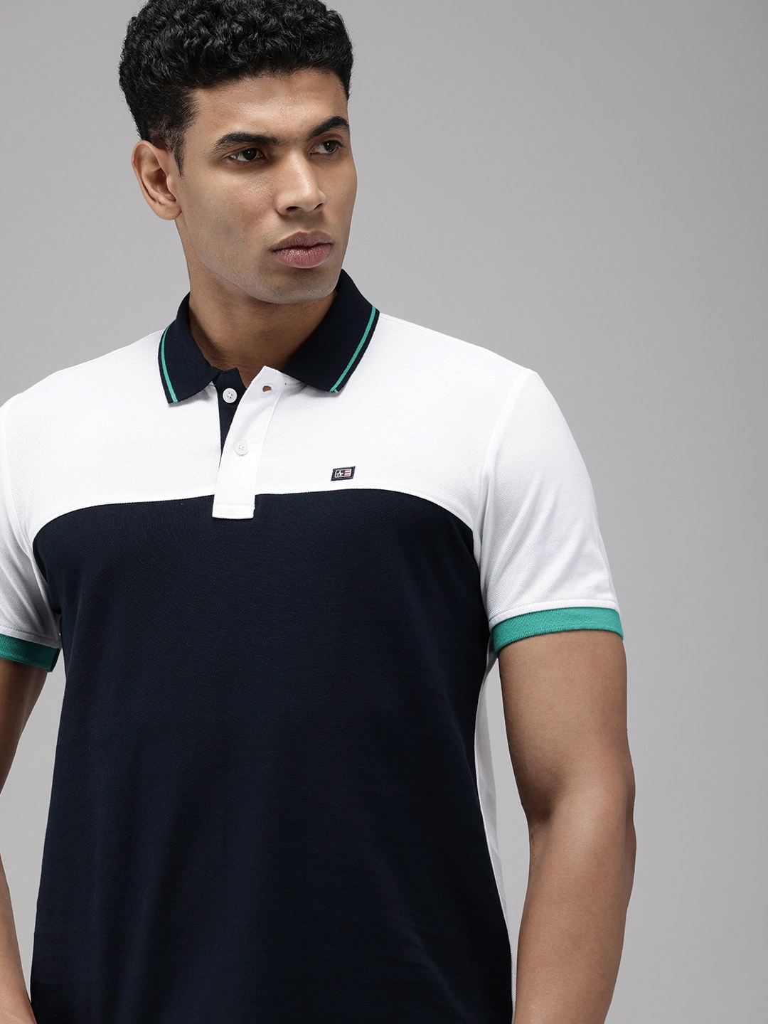

Arrow Colourblocked Polo Collar Pure Cotton T-shirt, Navy blue