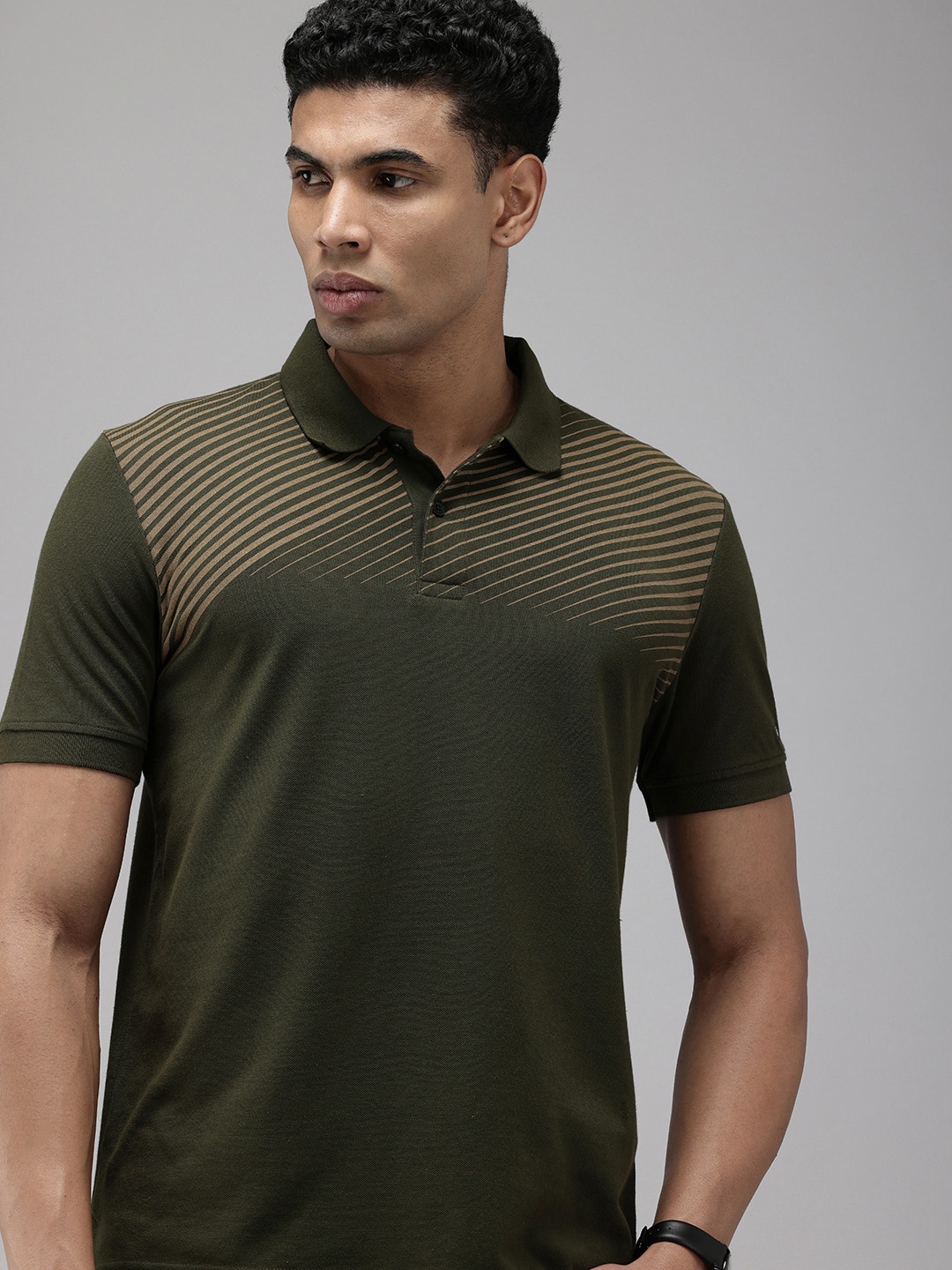 

Arrow Striped Polo Collar T-shirt, Olive