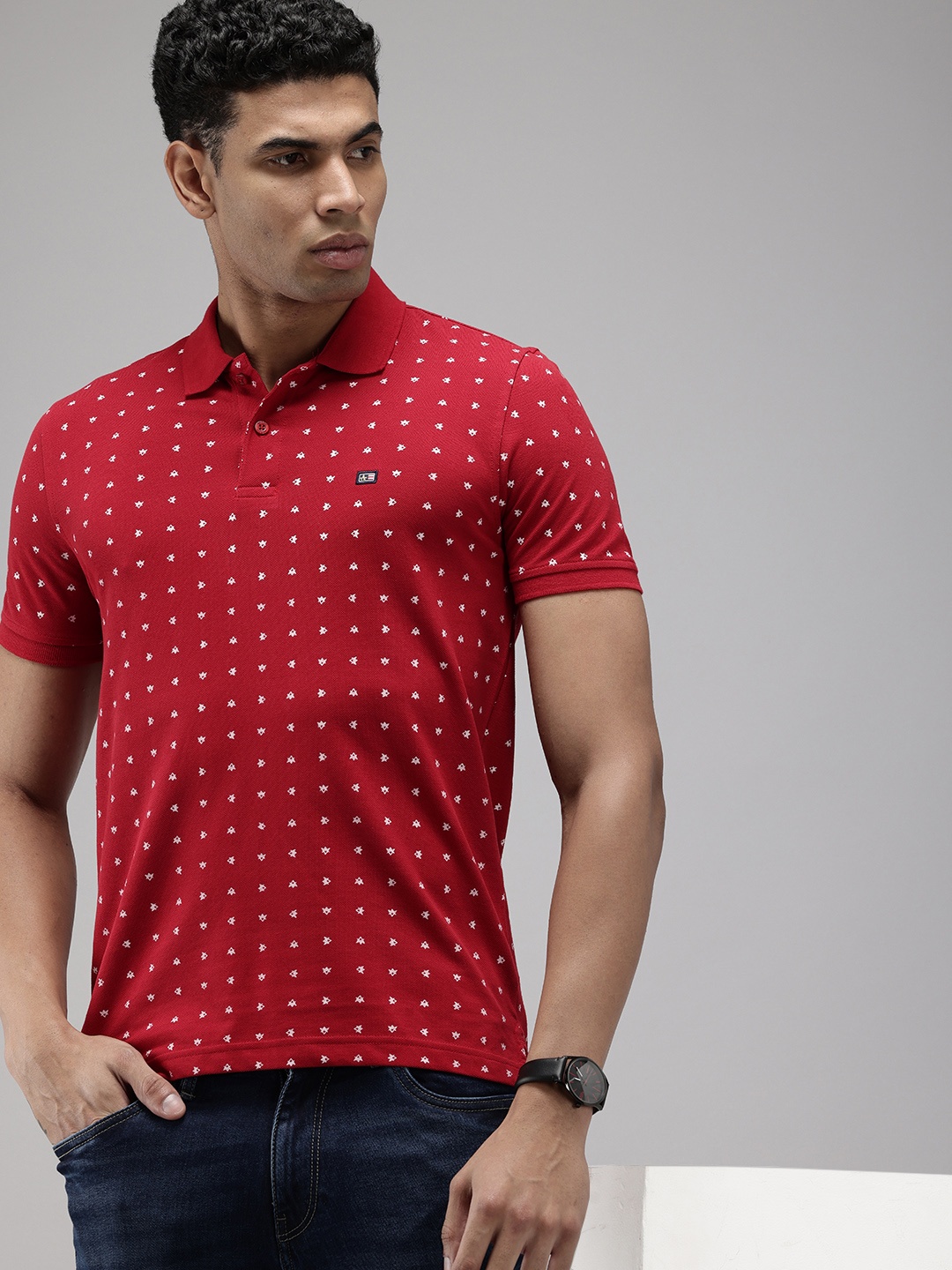 

Arrow Printed Polo Collar Pure Cotton T-shirt, Red