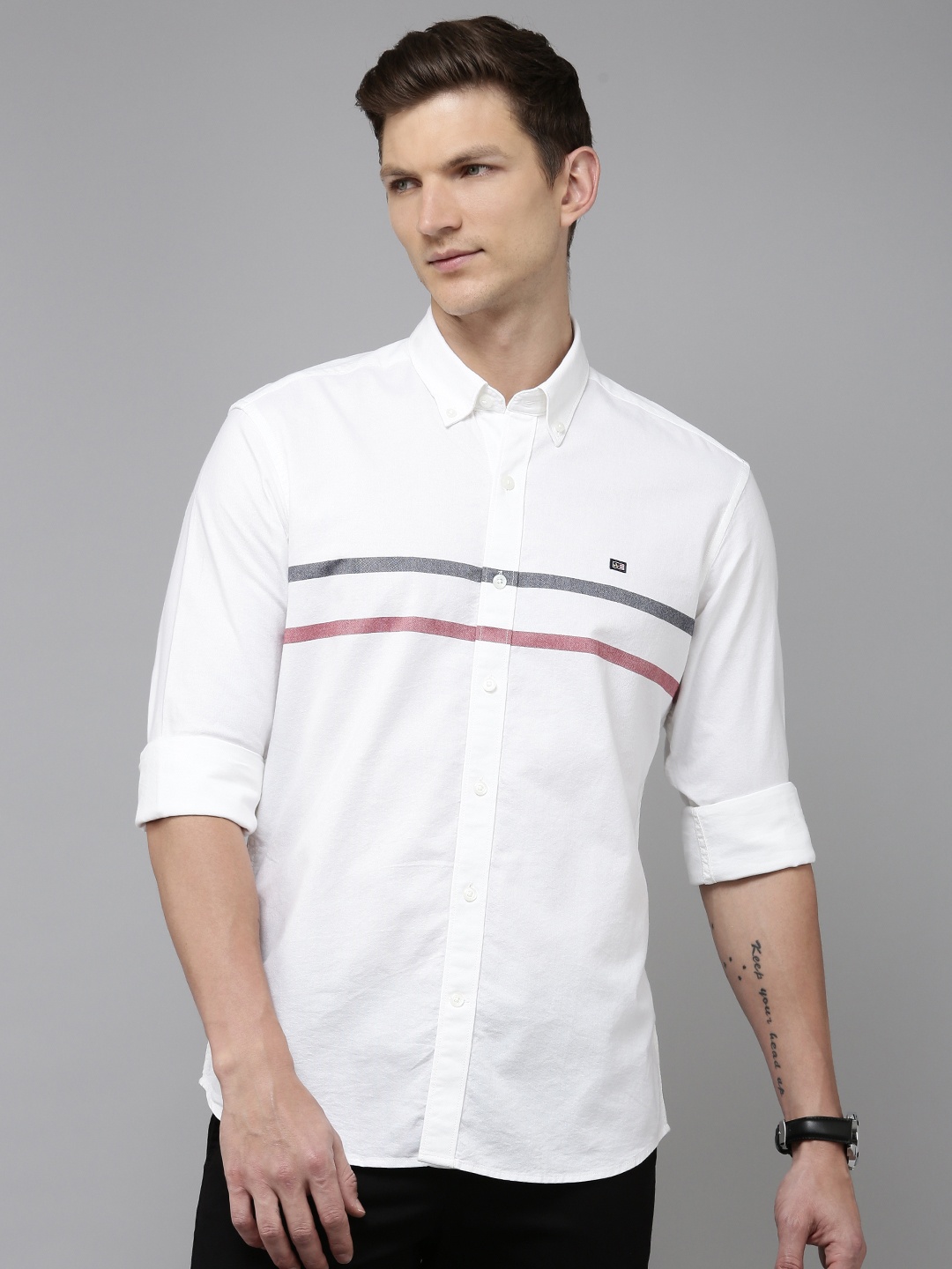 

Arrow Men Manhattan Slim Fit Striped Pure Cotton Casual Shirt, White